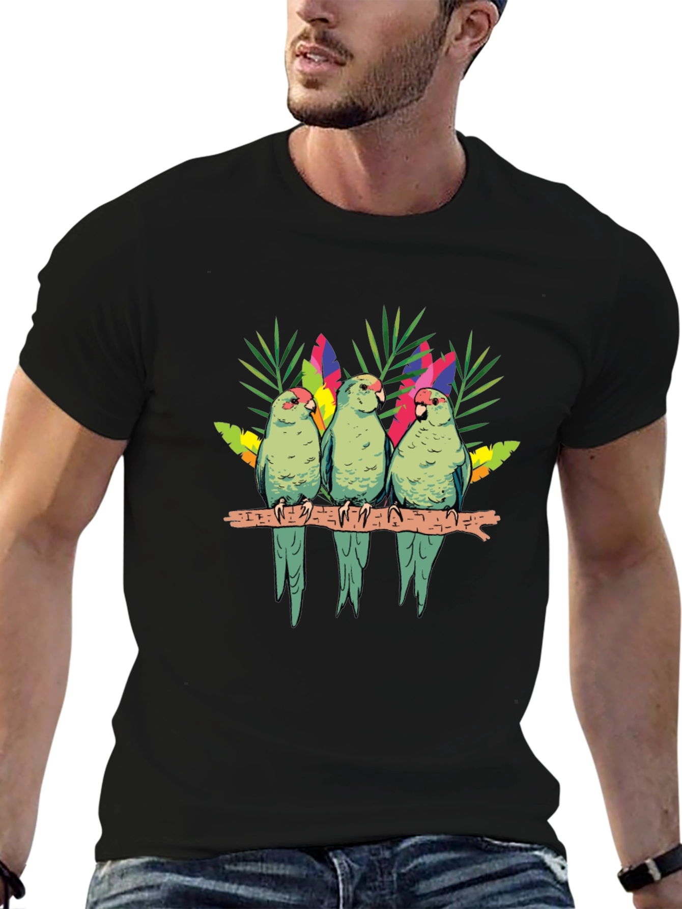 Parrot Trio Graphic Tee - Tropical Bird Shirt