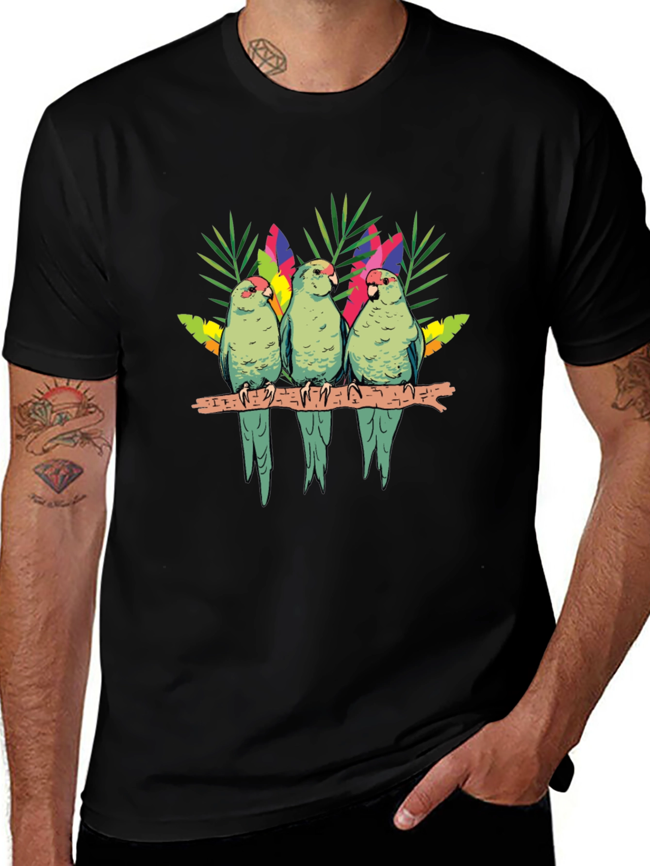 Parrot Trio Graphic Tee - Tropical Bird Shirt