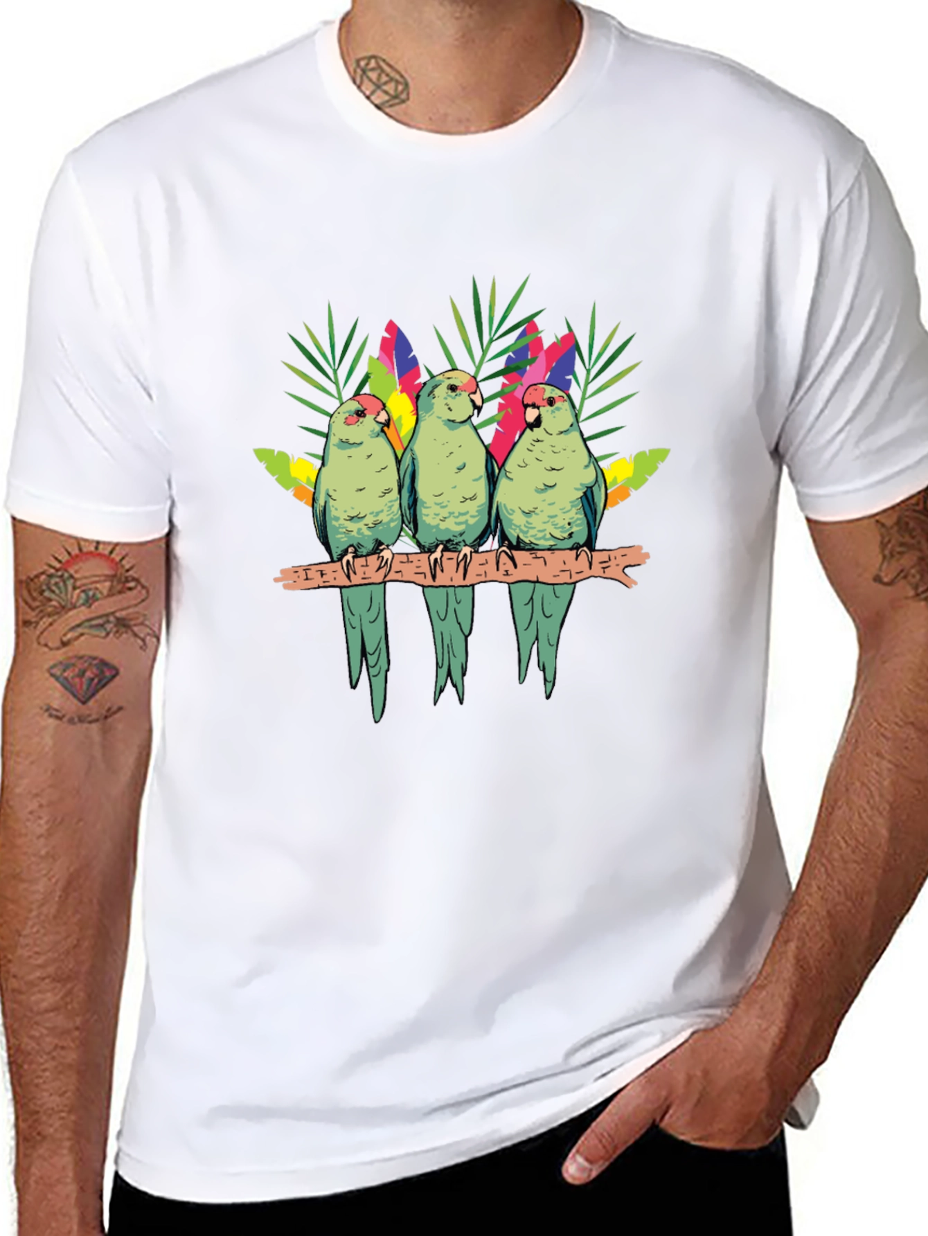 Parrot Trio Graphic Tee - Tropical Bird Shirt