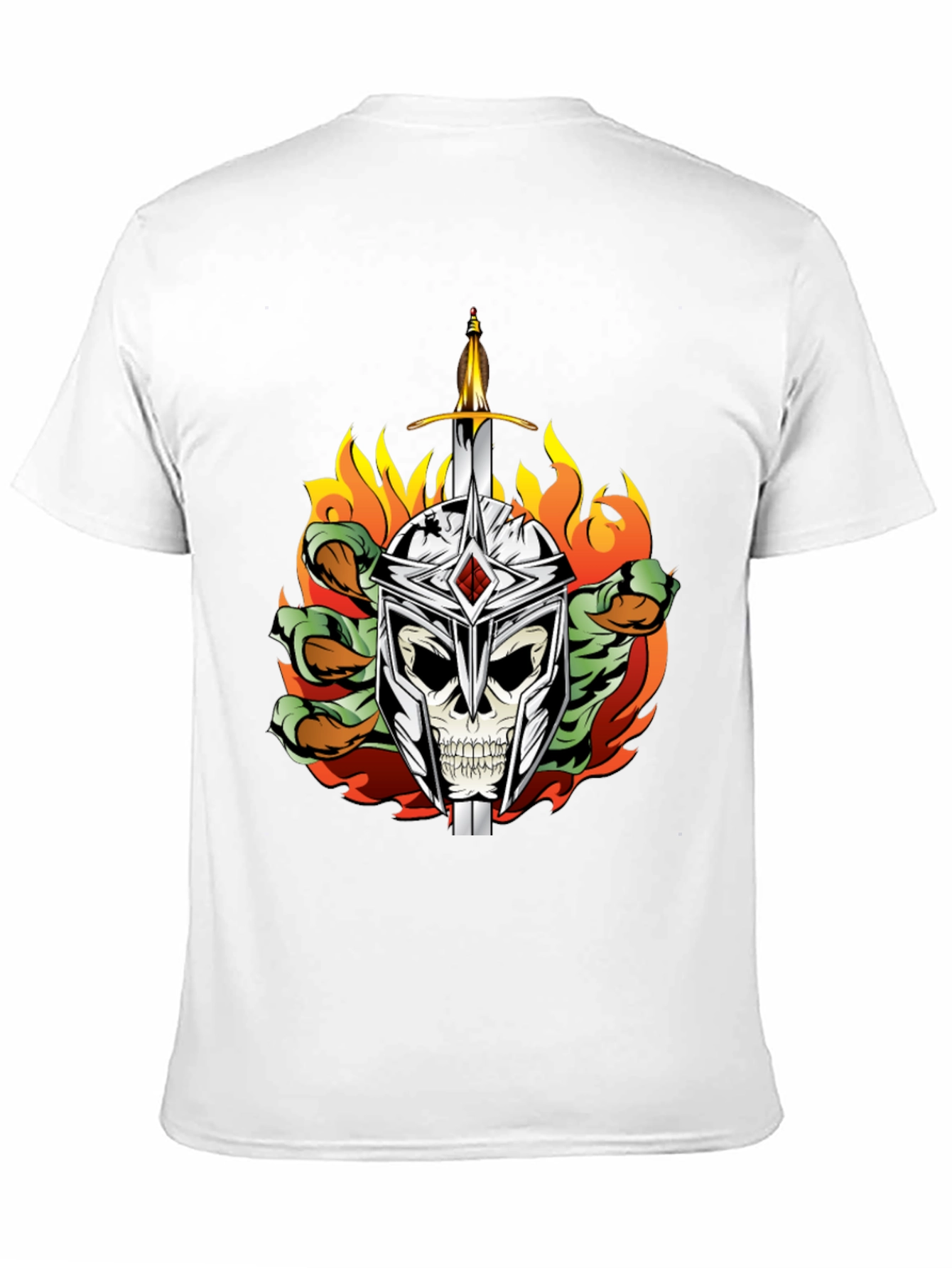 Skull Knight Sword Flames Graphic Tee