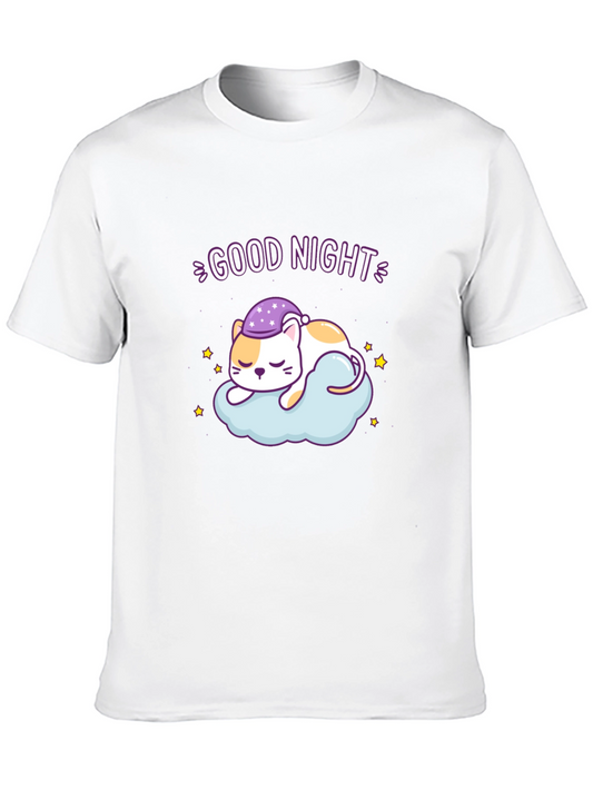 Cute Good Night Cat Sleeping on Cloud T-Shirt