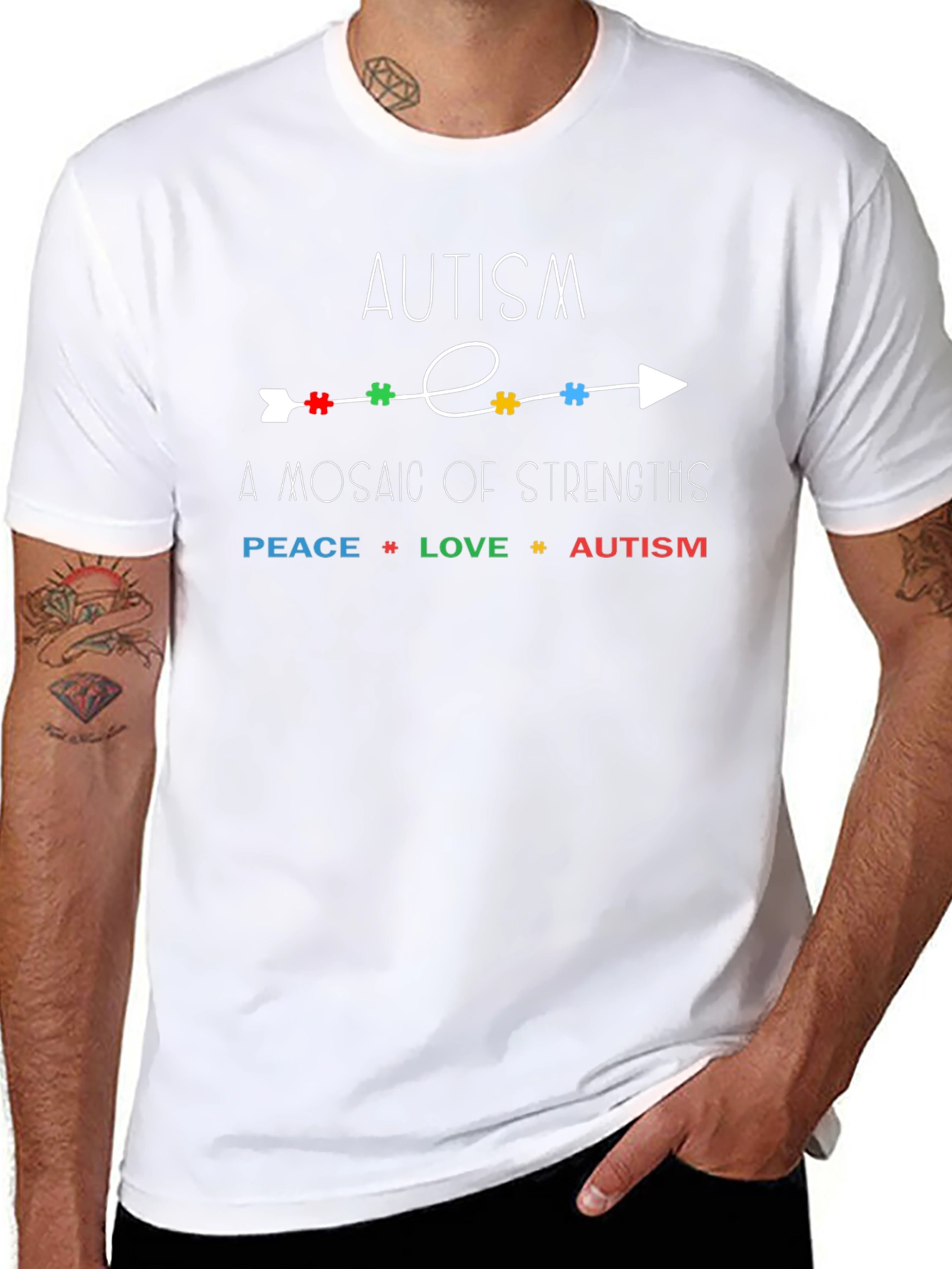 Autism Awareness T-Shirt - Peace Love and Acceptance