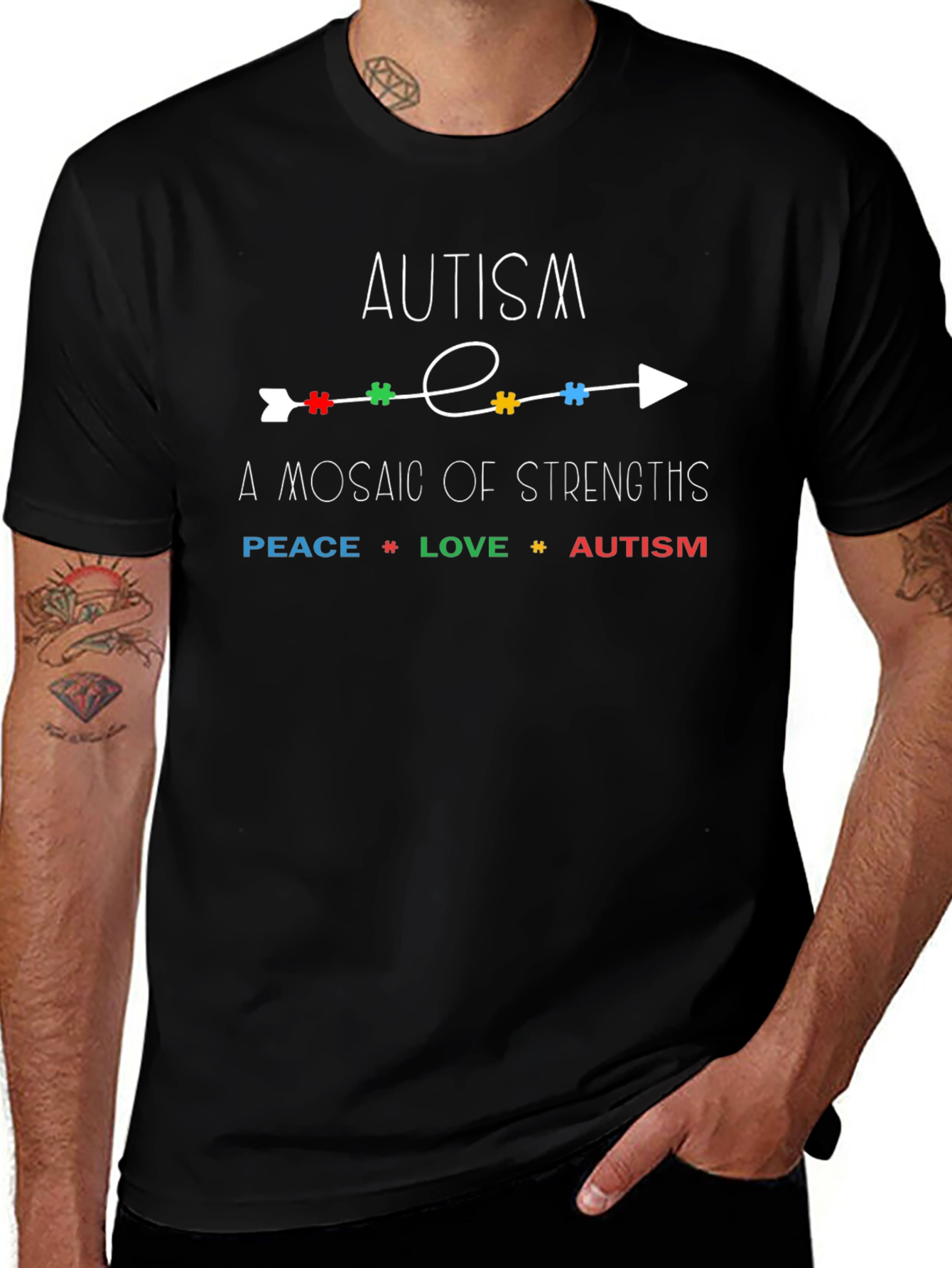 Autism Awareness T-Shirt - Peace Love and Acceptance