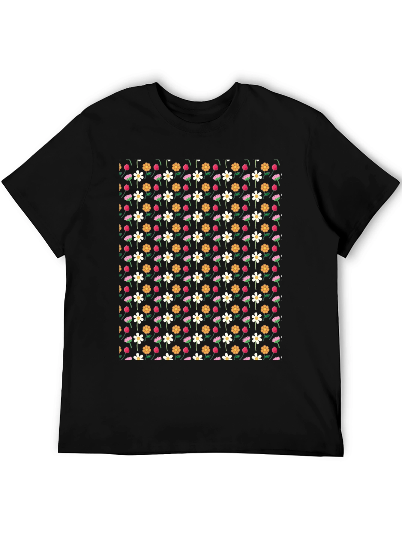 Floral Pattern Black T-Shirt