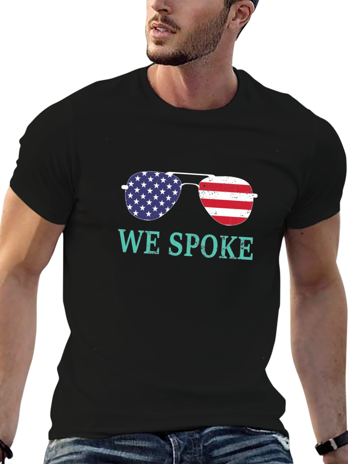 We Spoke American Flag Sunglasses Graphic T-Shirt
