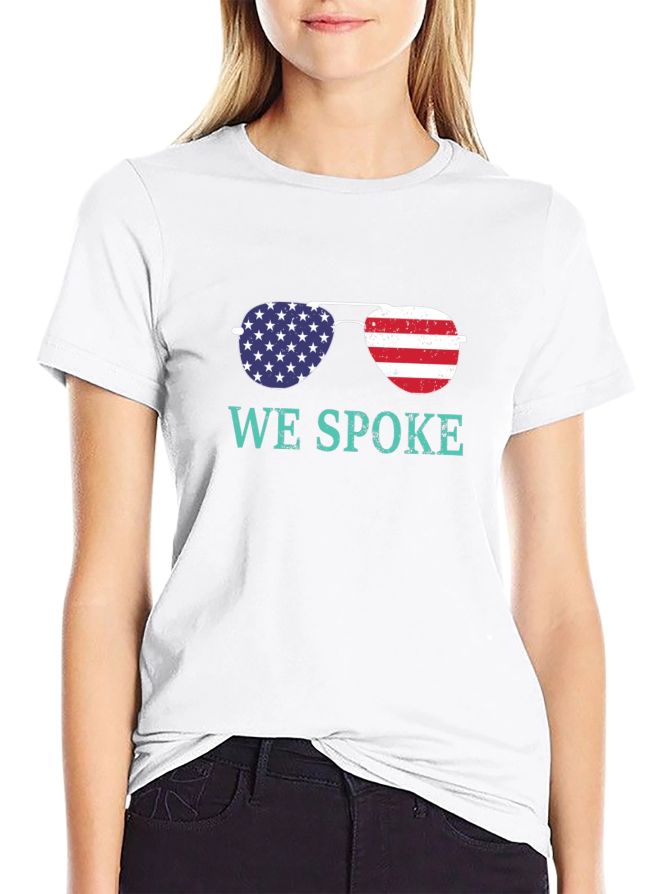 We Spoke American Flag Sunglasses Graphic T-Shirt