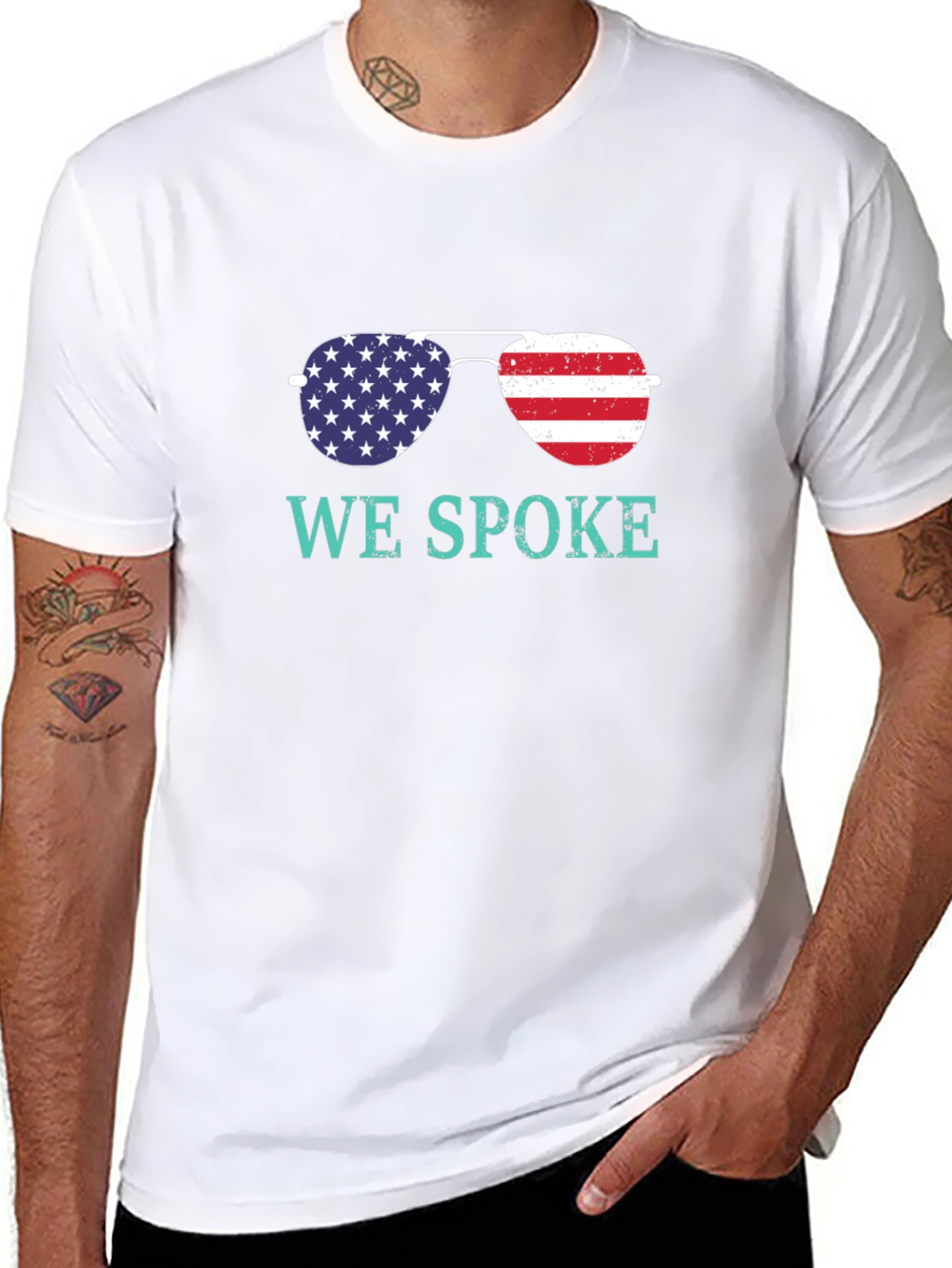 We Spoke American Flag Sunglasses Graphic T-Shirt