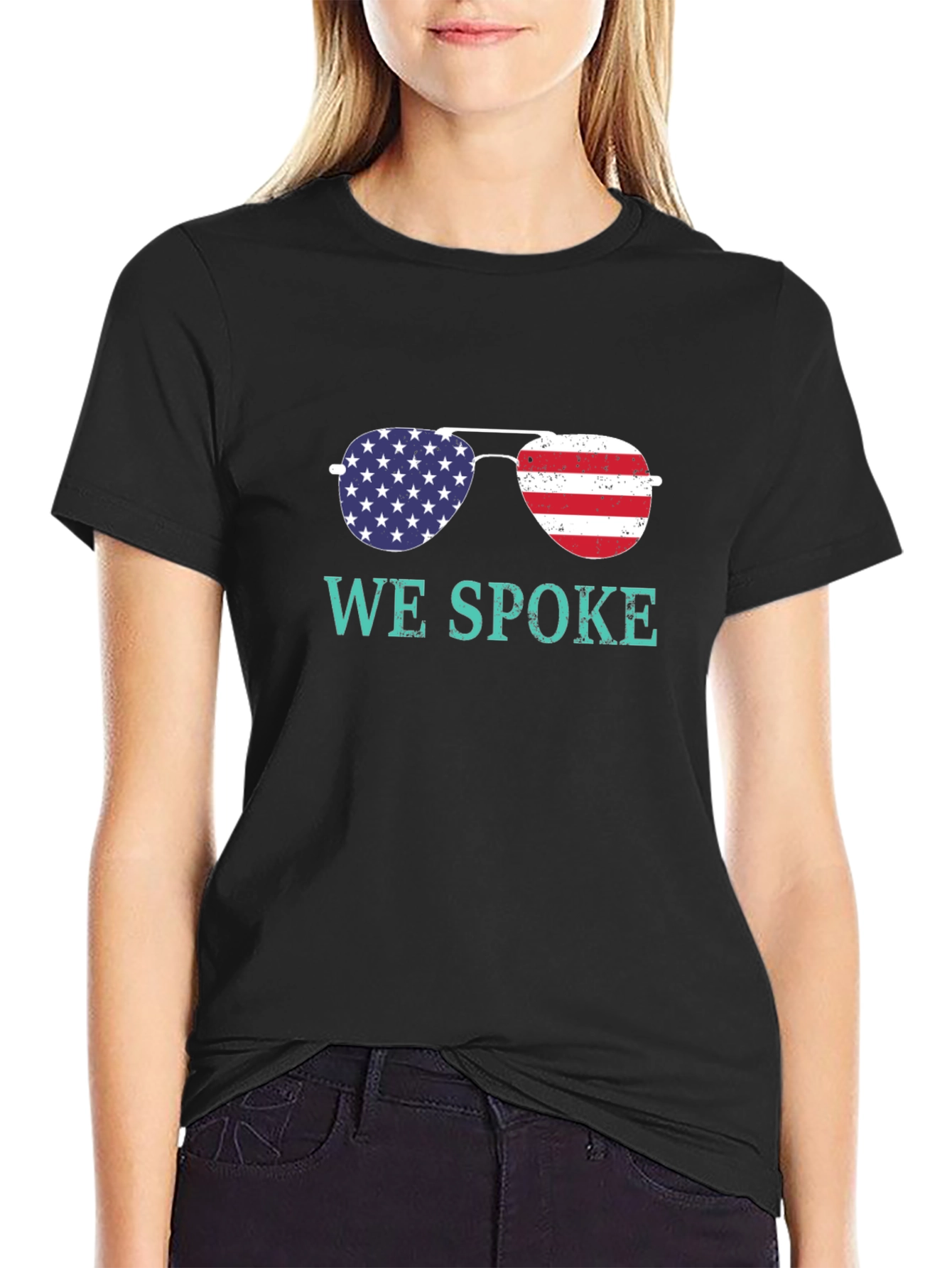 We Spoke American Flag Sunglasses Graphic T-Shirt