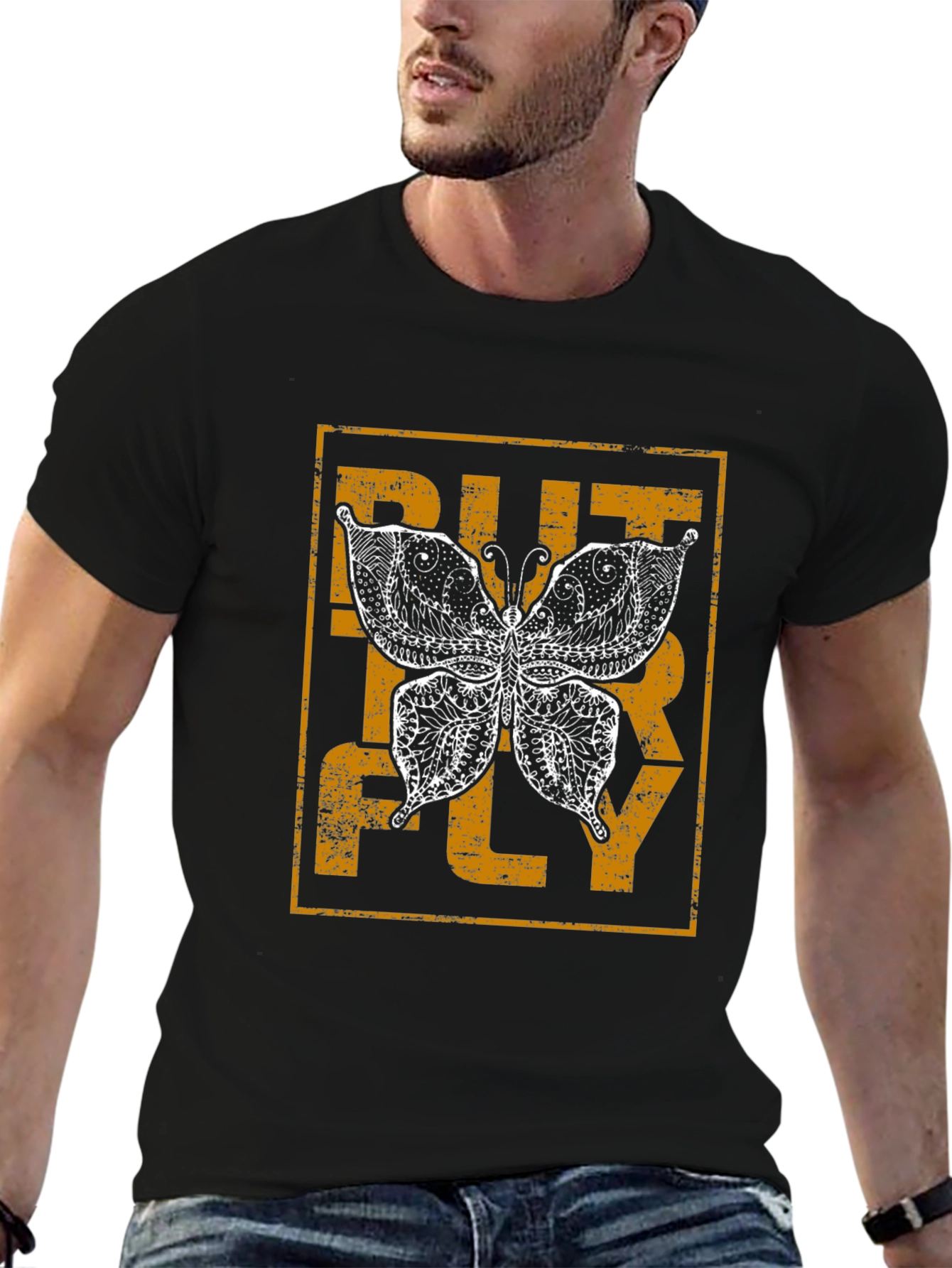 Butterfly Graphic Print Black Tee