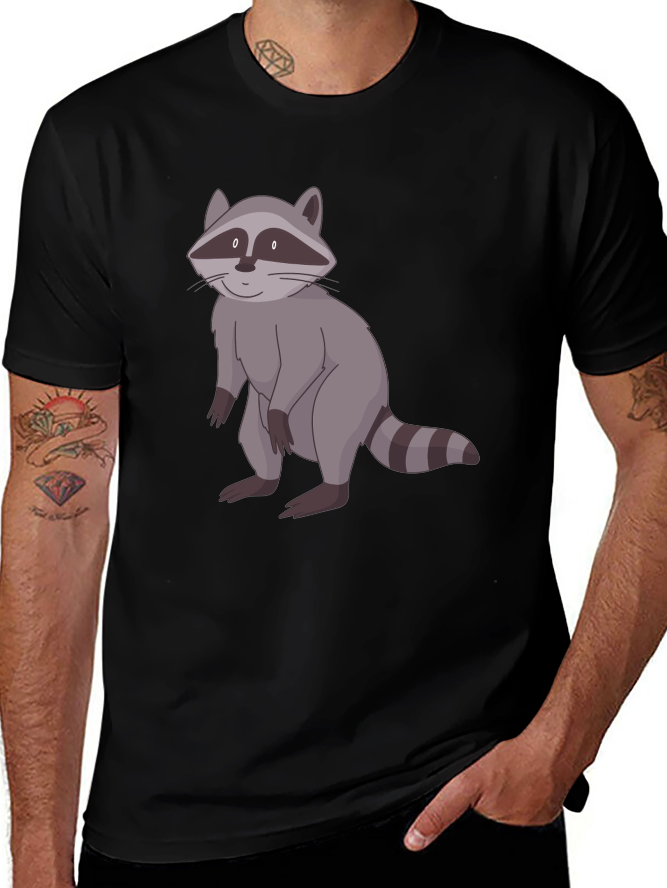 Raccoon Graphic Print Black T-Shirt