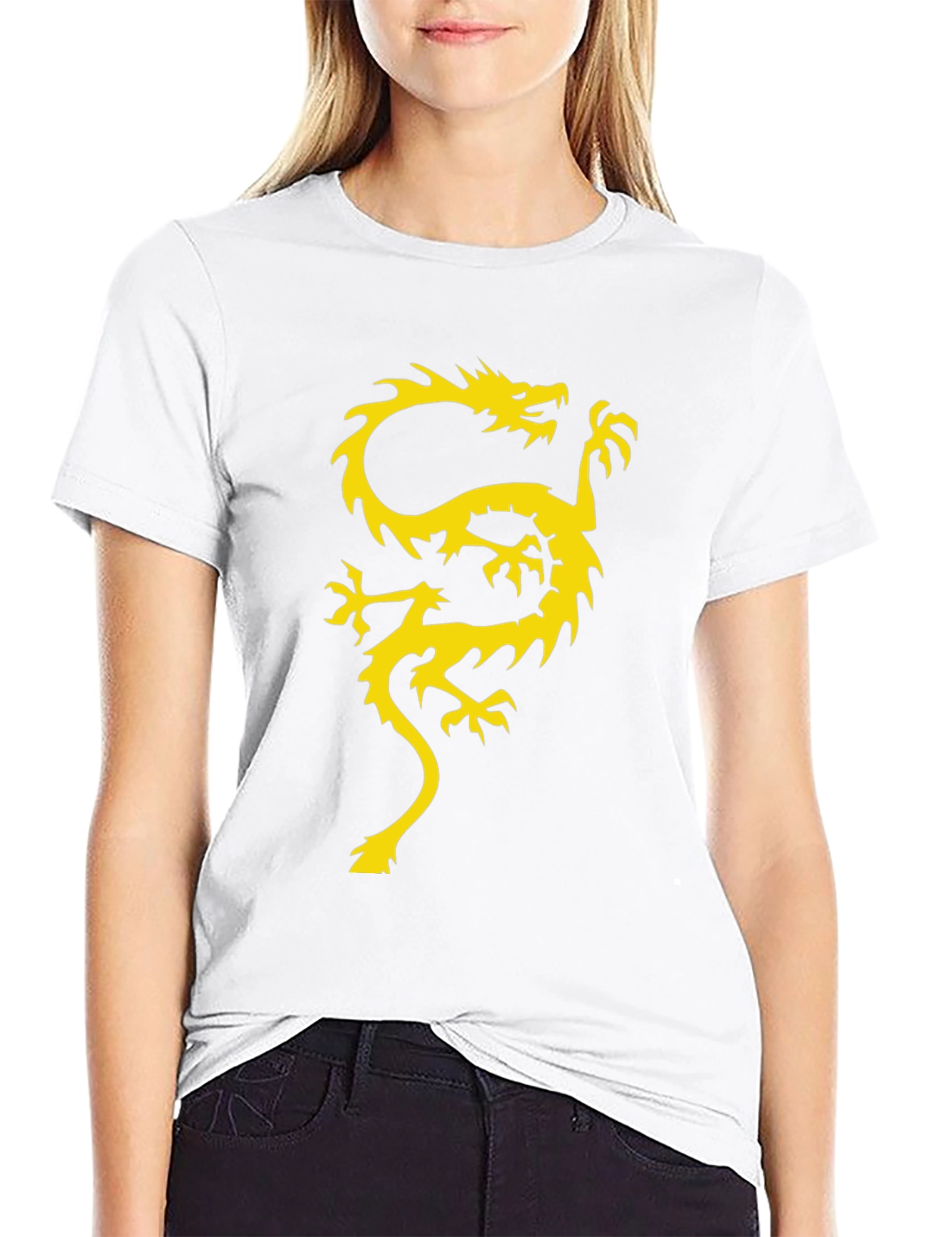Black T-Shirt with Gold Dragon Graphic