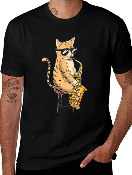Cool Cat Saxophone Graphic T-Shirt
