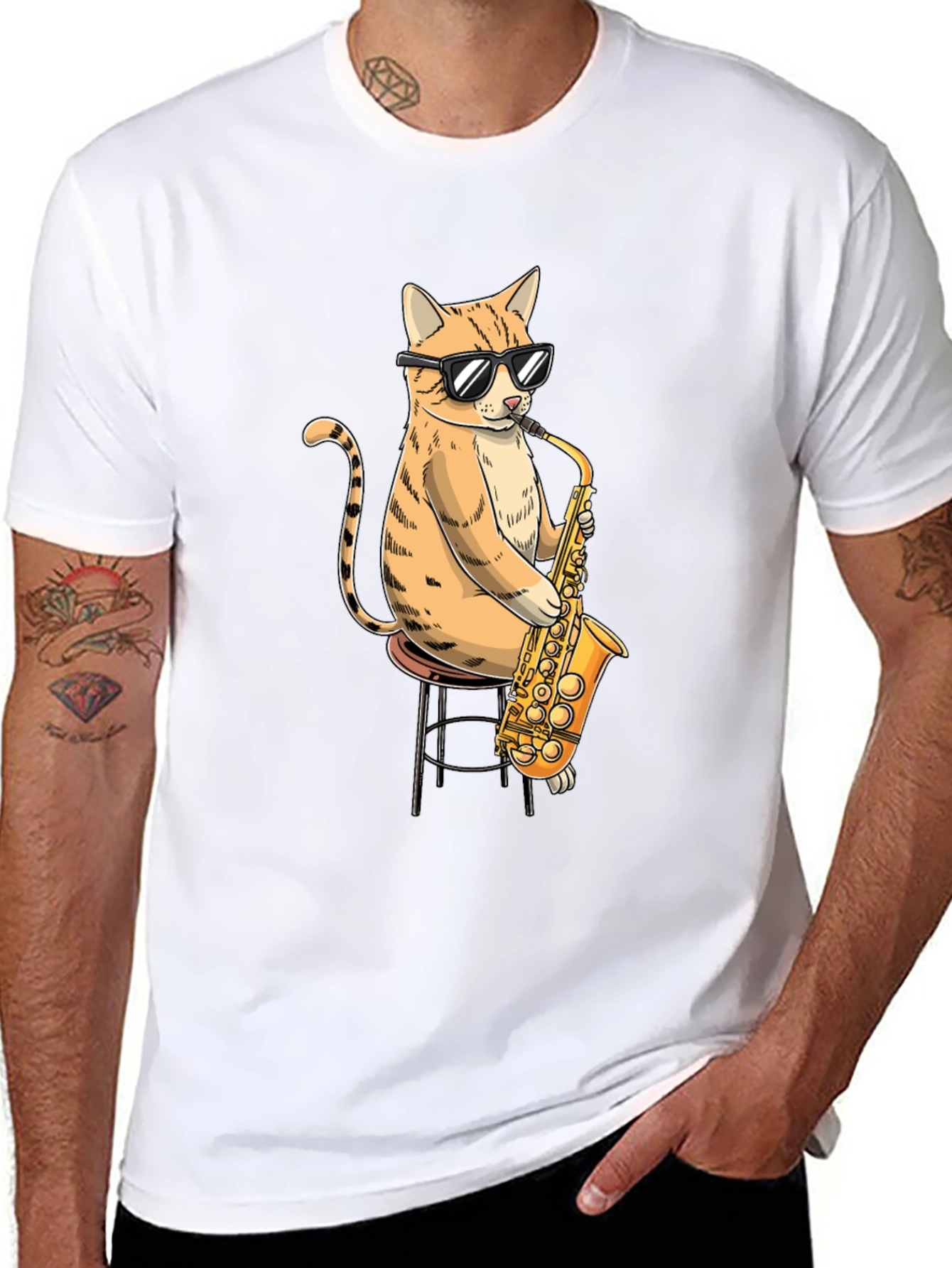 Cool Cat Saxophone Graphic T-Shirt