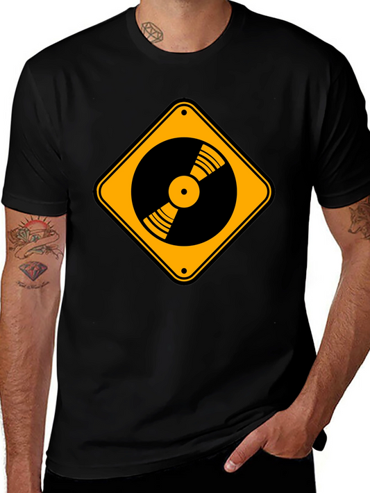 Vinyl Record Caution Sign Black T-Shirt