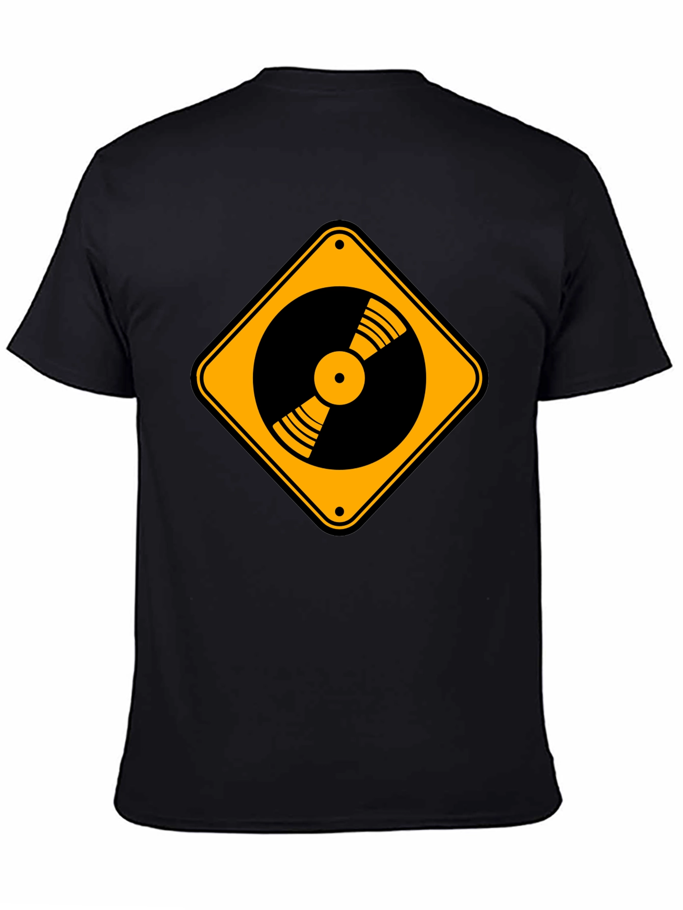 Vinyl Record Caution Sign Black T-Shirt