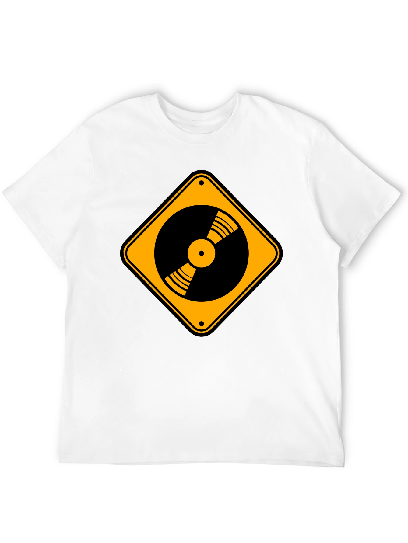 Vinyl Record Caution Sign Black T-Shirt