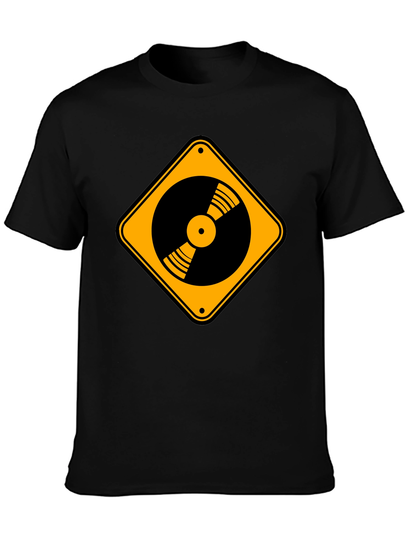 Vinyl Record Caution Sign Black T-Shirt
