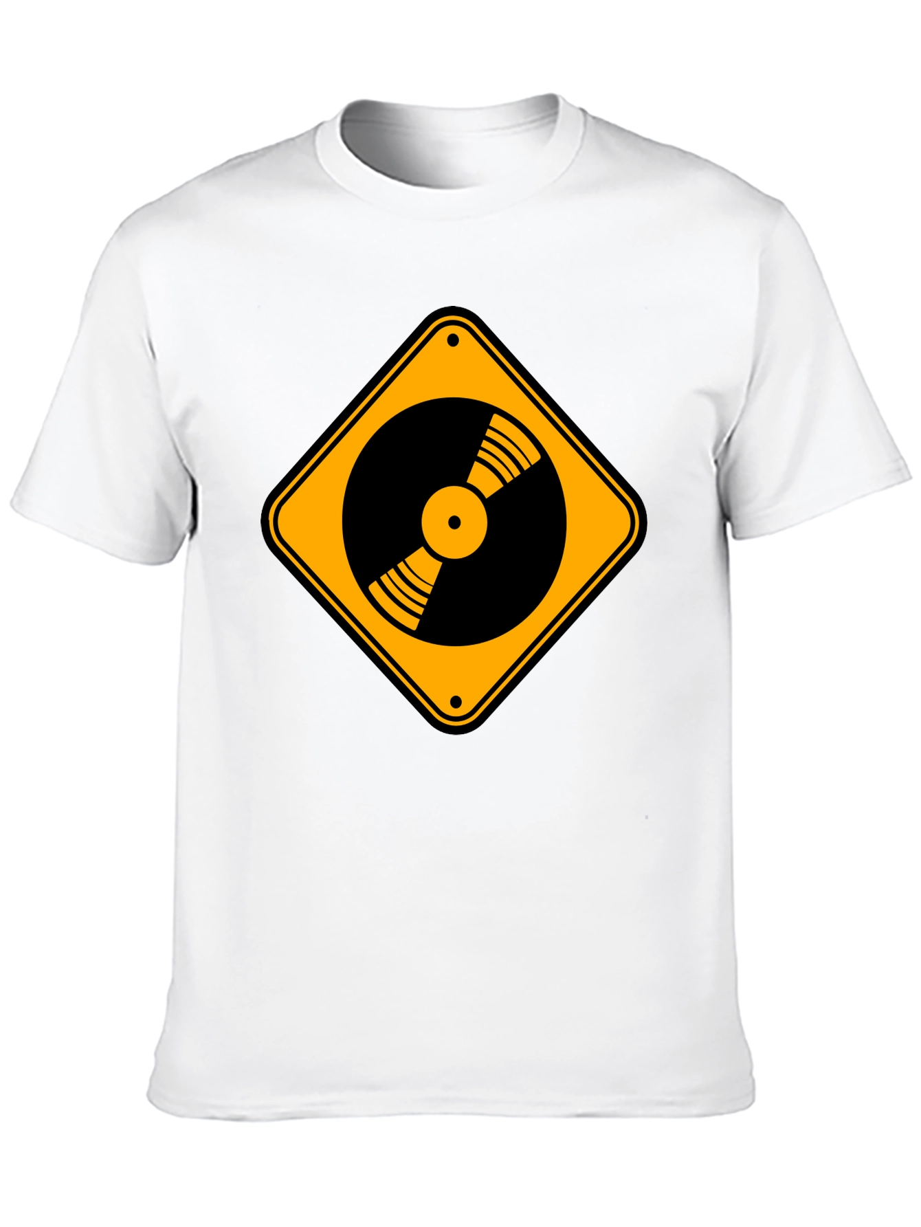 Vinyl Record Caution Sign Black T-Shirt