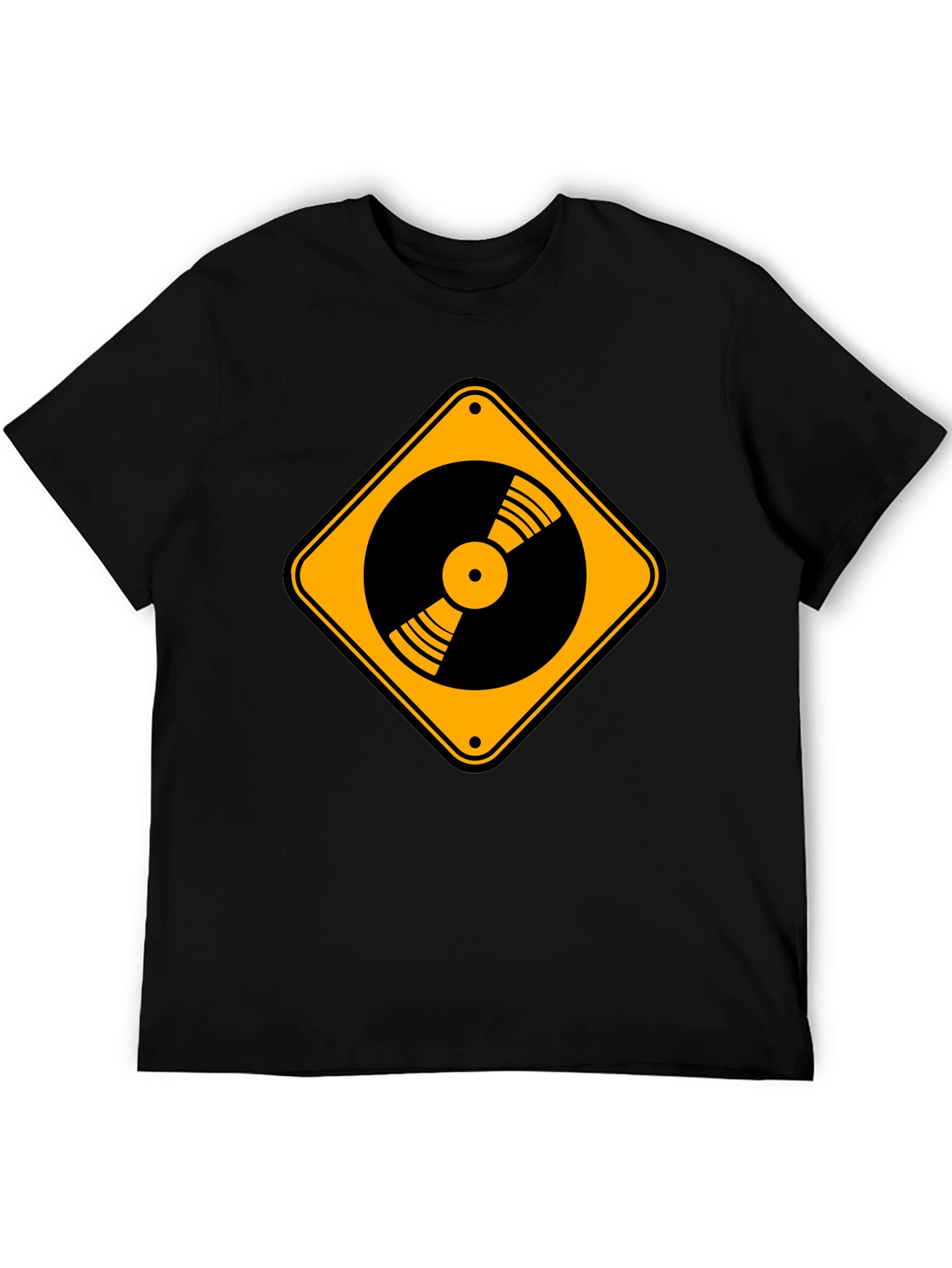 Vinyl Record Caution Sign Black T-Shirt