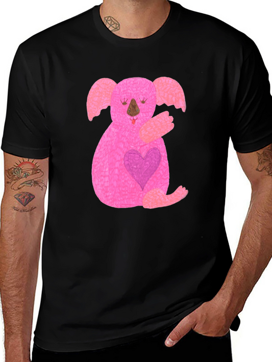 Pink Koala Heart Graphic Black T-Shirt