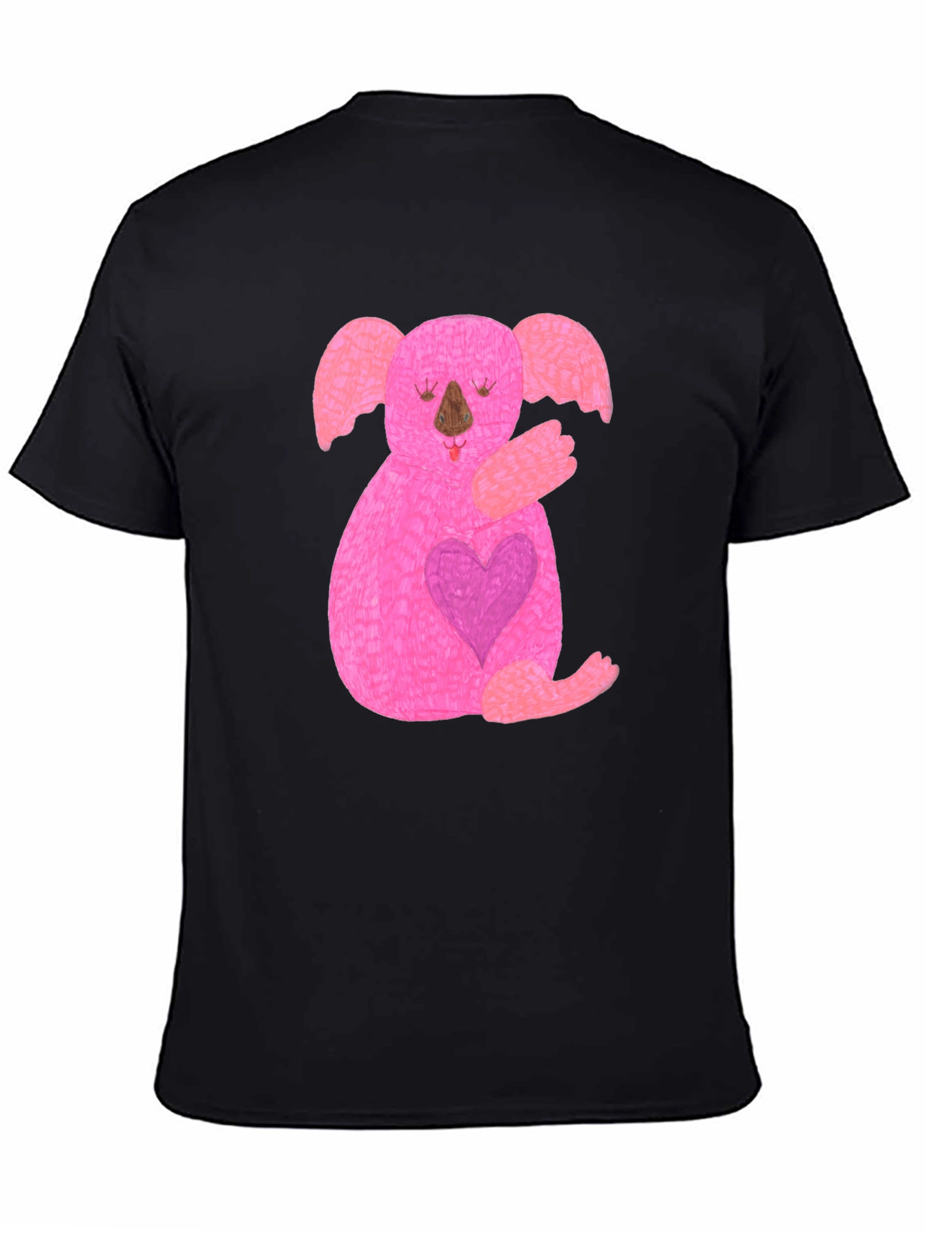 Pink Koala Heart Graphic Black T-Shirt