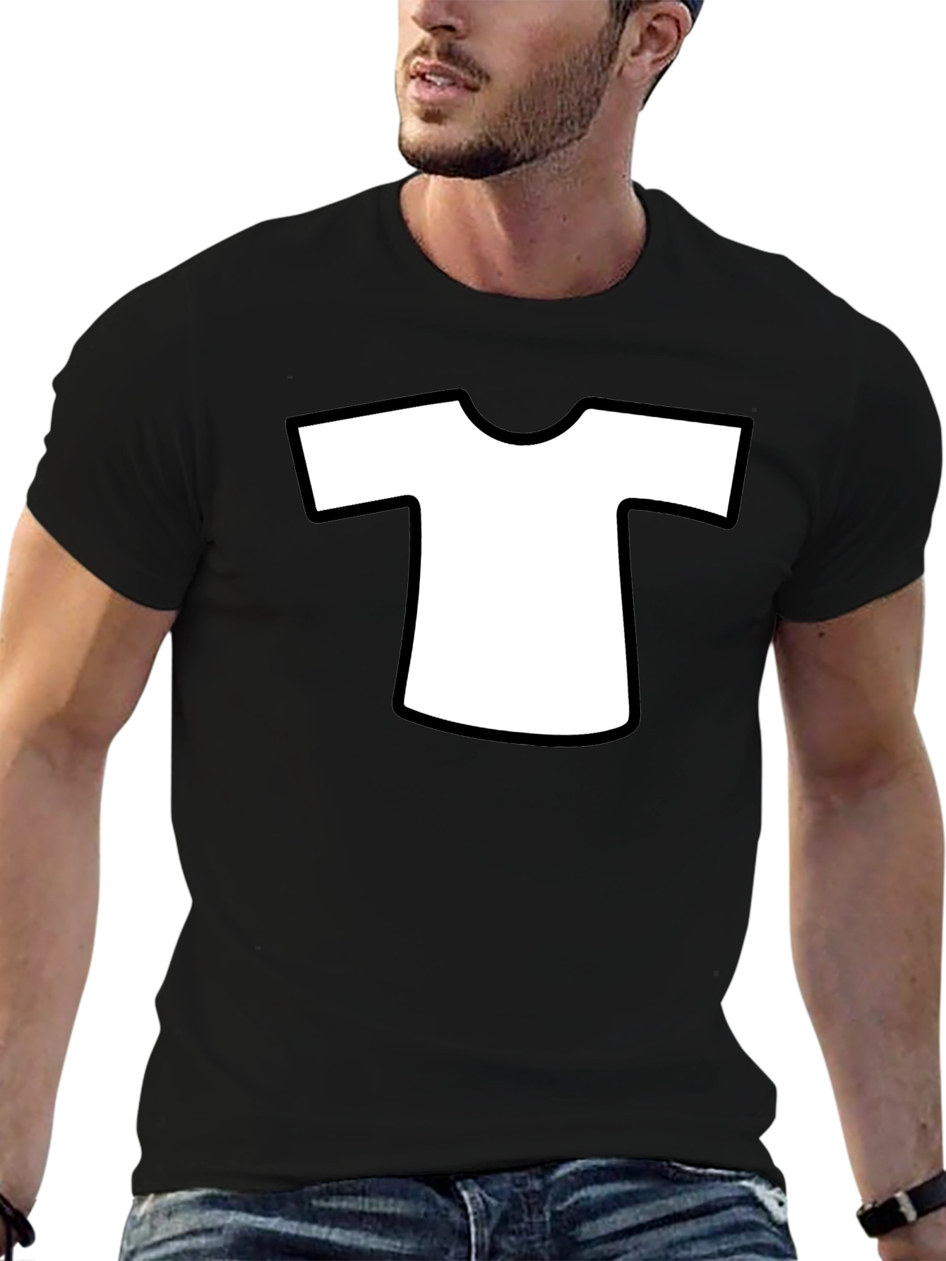 Mens Black T-Shirt with White T-Shirt Design