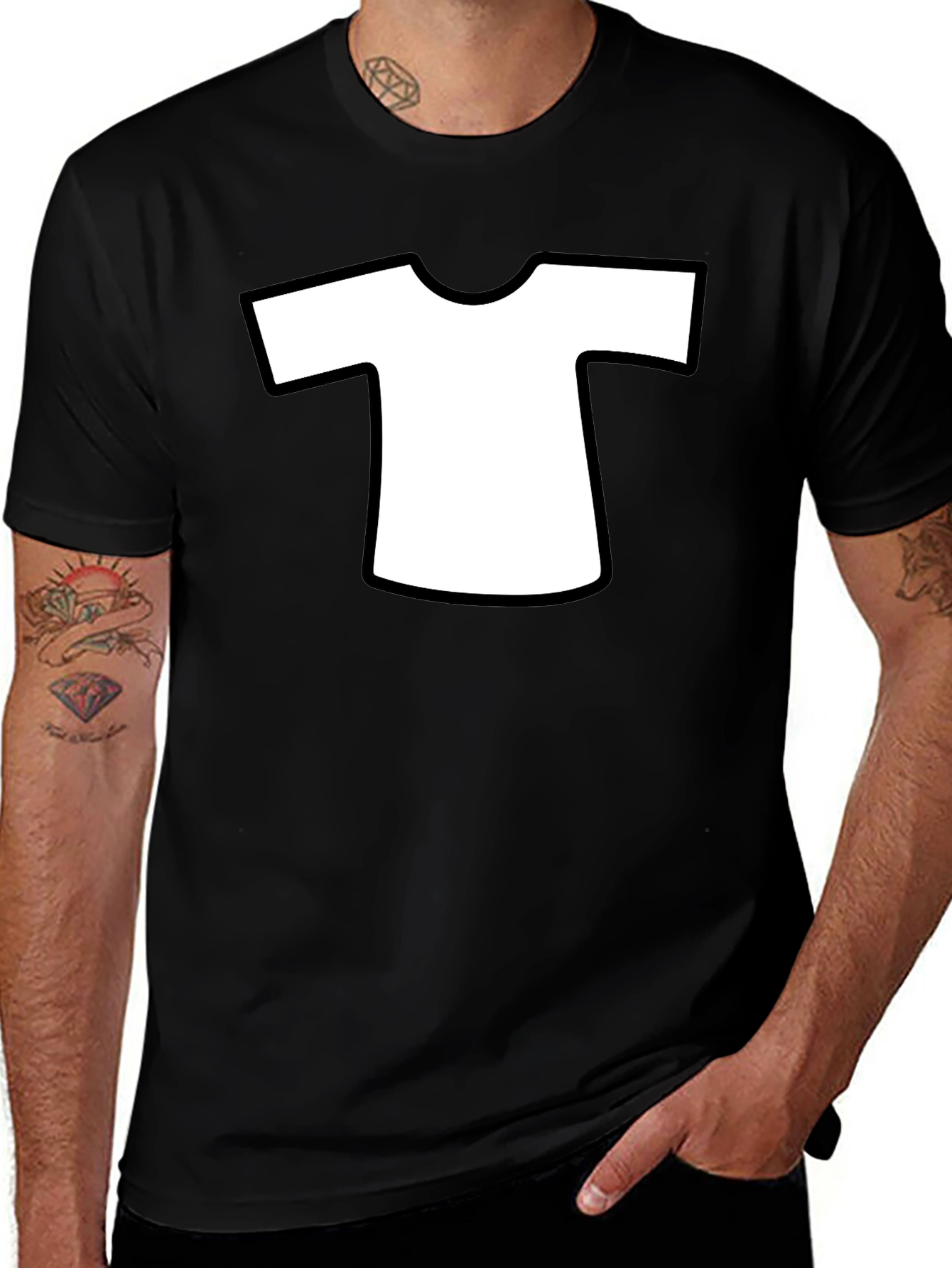 Mens Black T-Shirt with White T-Shirt Design
