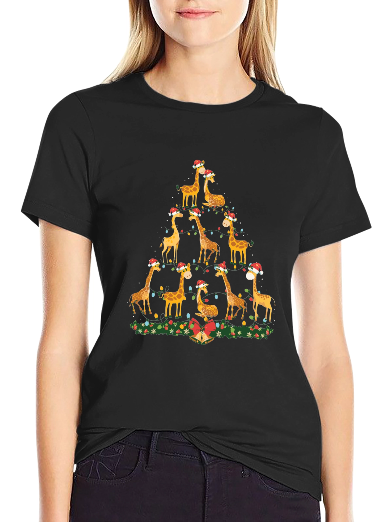 Festive Giraffe Christmas Tree T-Shirt