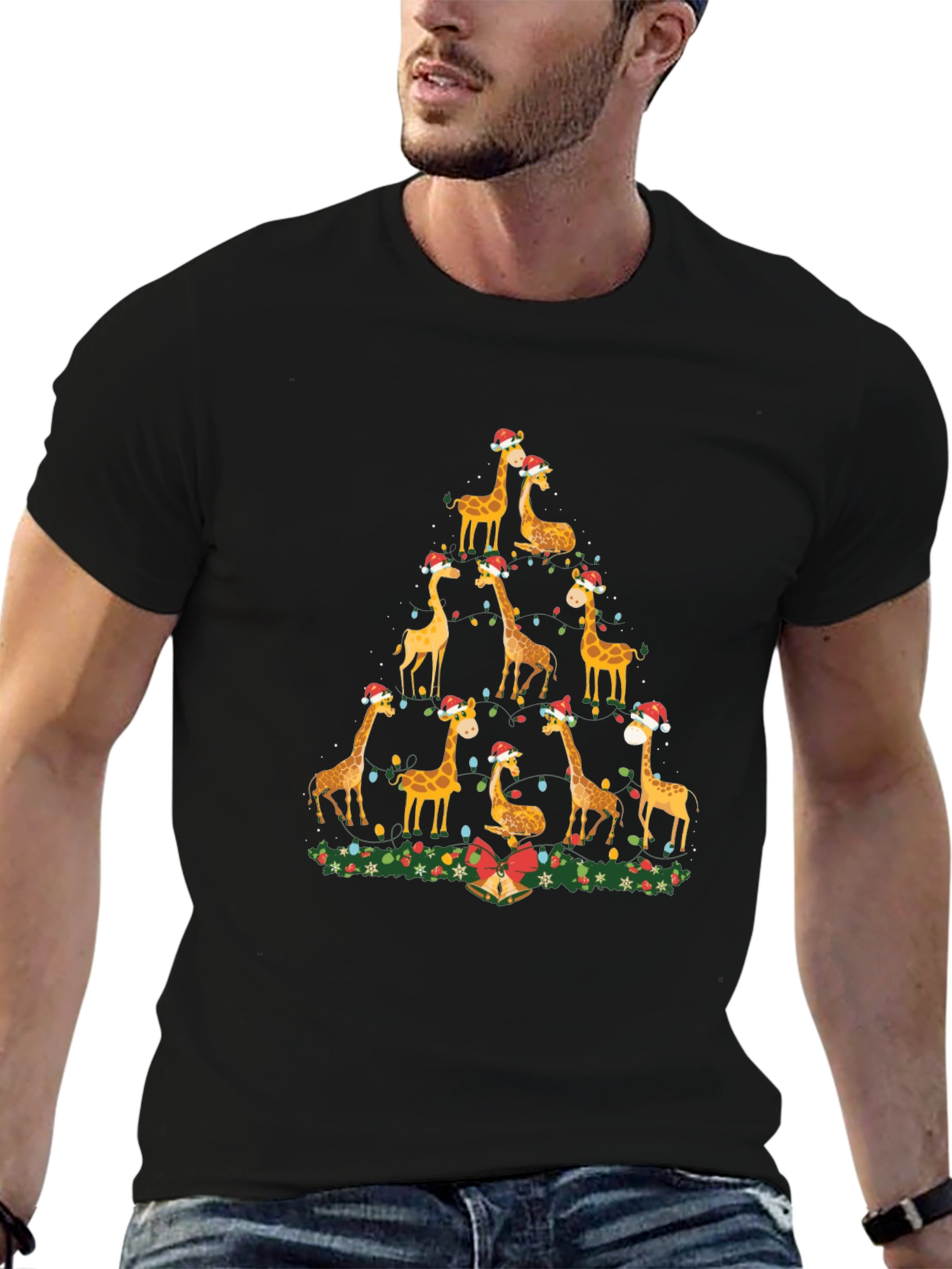 Festive Giraffe Christmas Tree T-Shirt