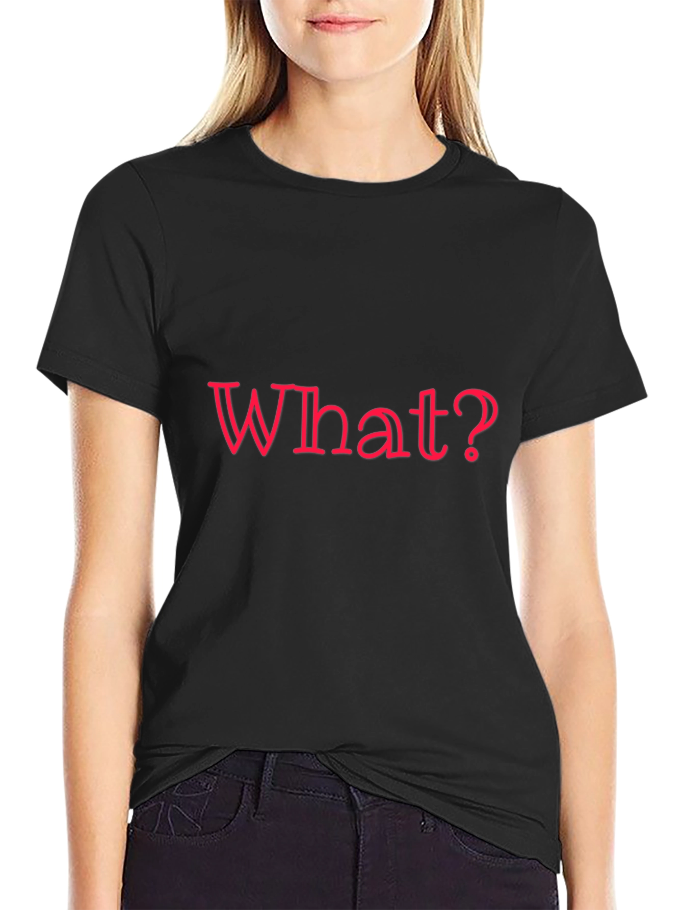 Mens Black T-Shirt - What? Graphic Tee