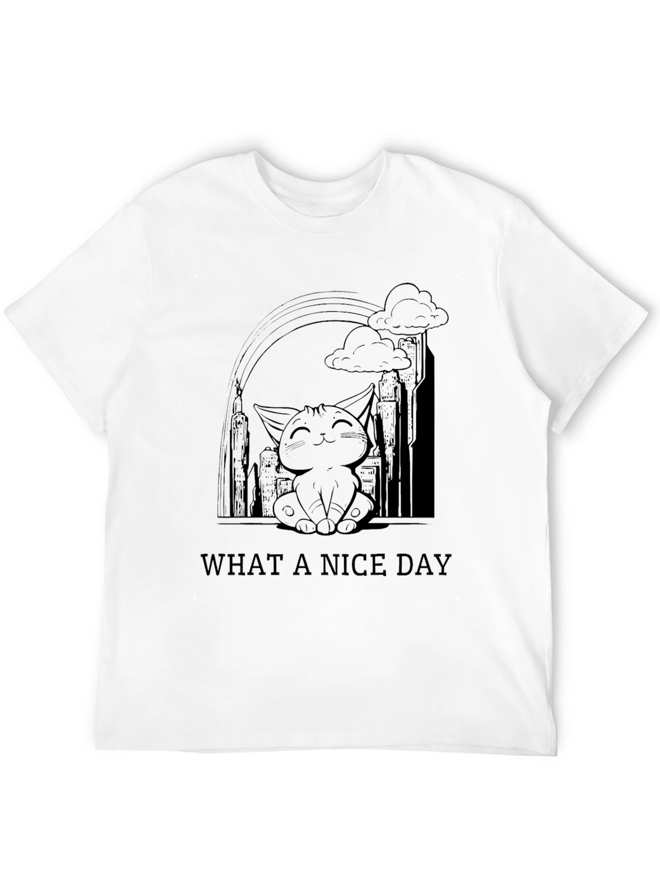 Cute Cat Cityscape T-Shirt - What A Nice Day