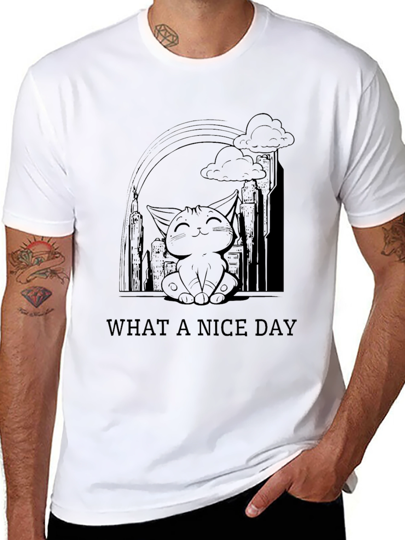 Cute Cat Cityscape T-Shirt - What A Nice Day
