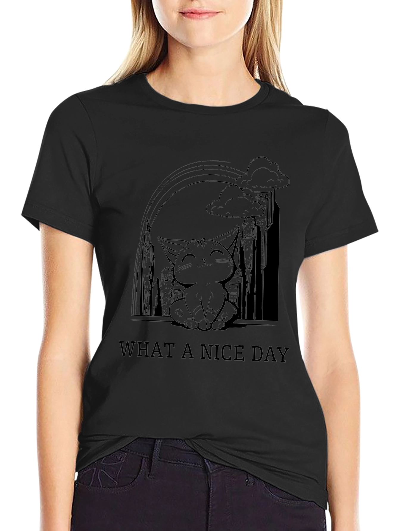 Cute Cat Cityscape T-Shirt - What A Nice Day