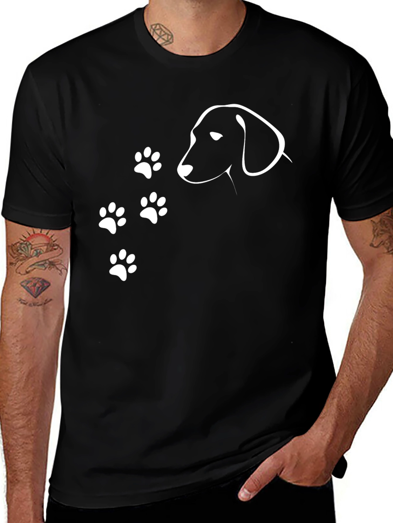 Dog Paw Print Graphic Tee - Casual Black T-Shirt