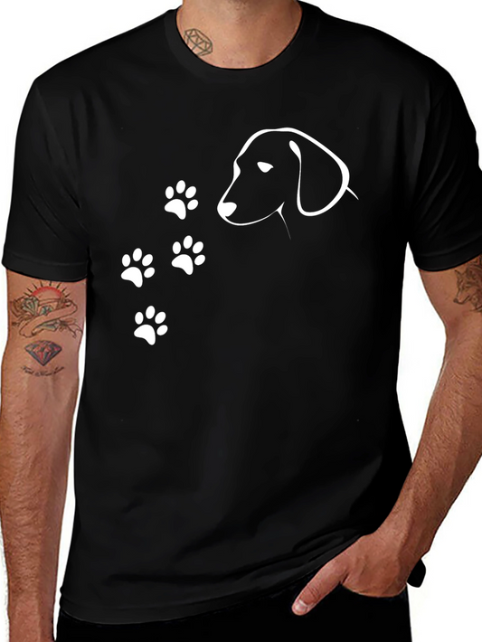 Dog Paw Print Graphic Tee - Casual Black T-Shirt