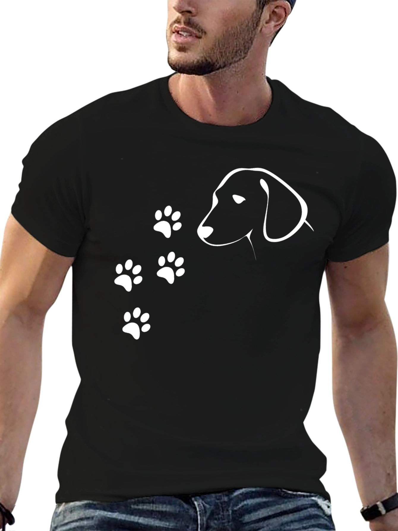 Dog Paw Print Graphic Tee - Casual Black T-Shirt