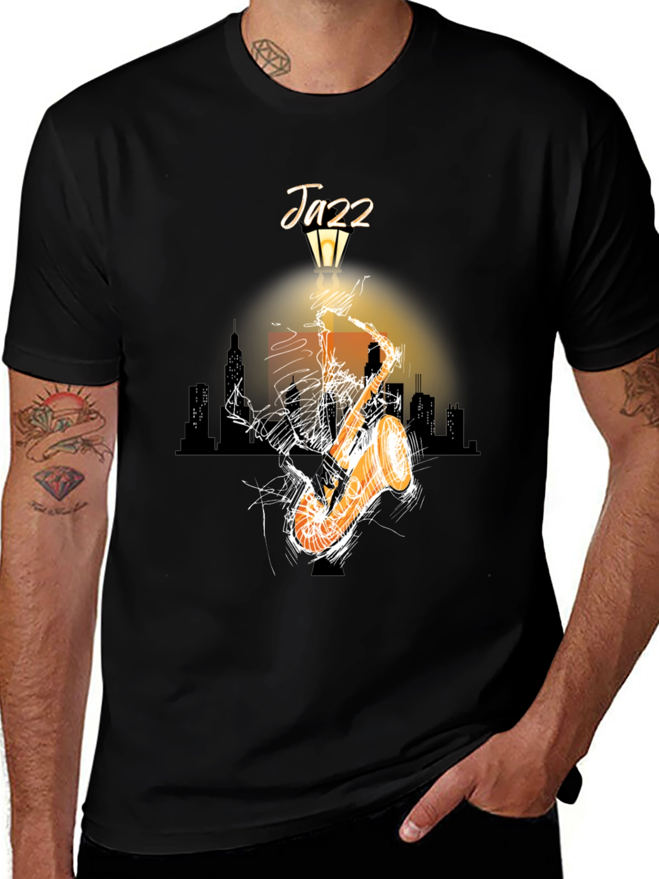 Jazz Saxophone Graphic T-Shirt - Black
