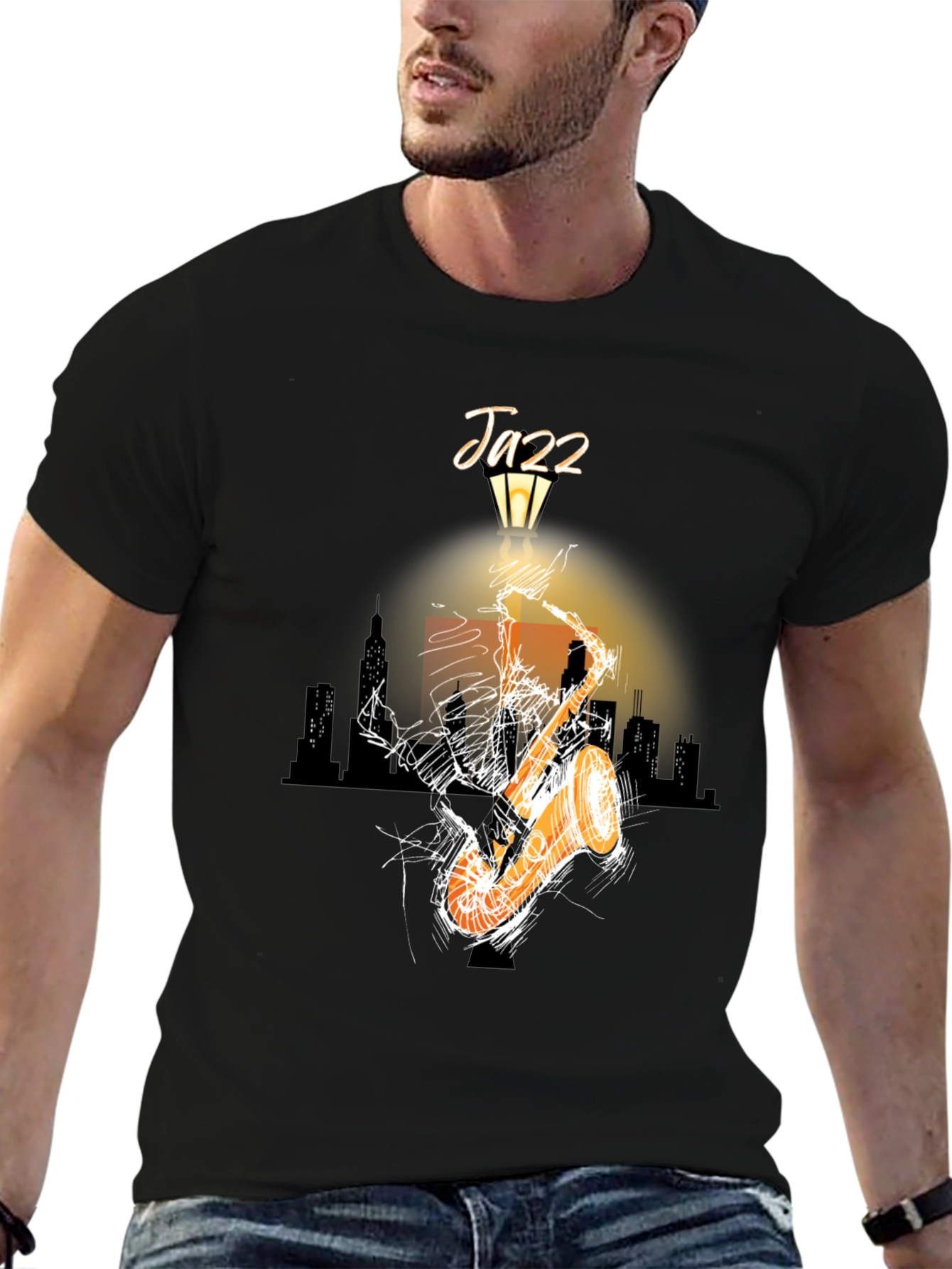 Jazz Saxophone Graphic T-Shirt - Black