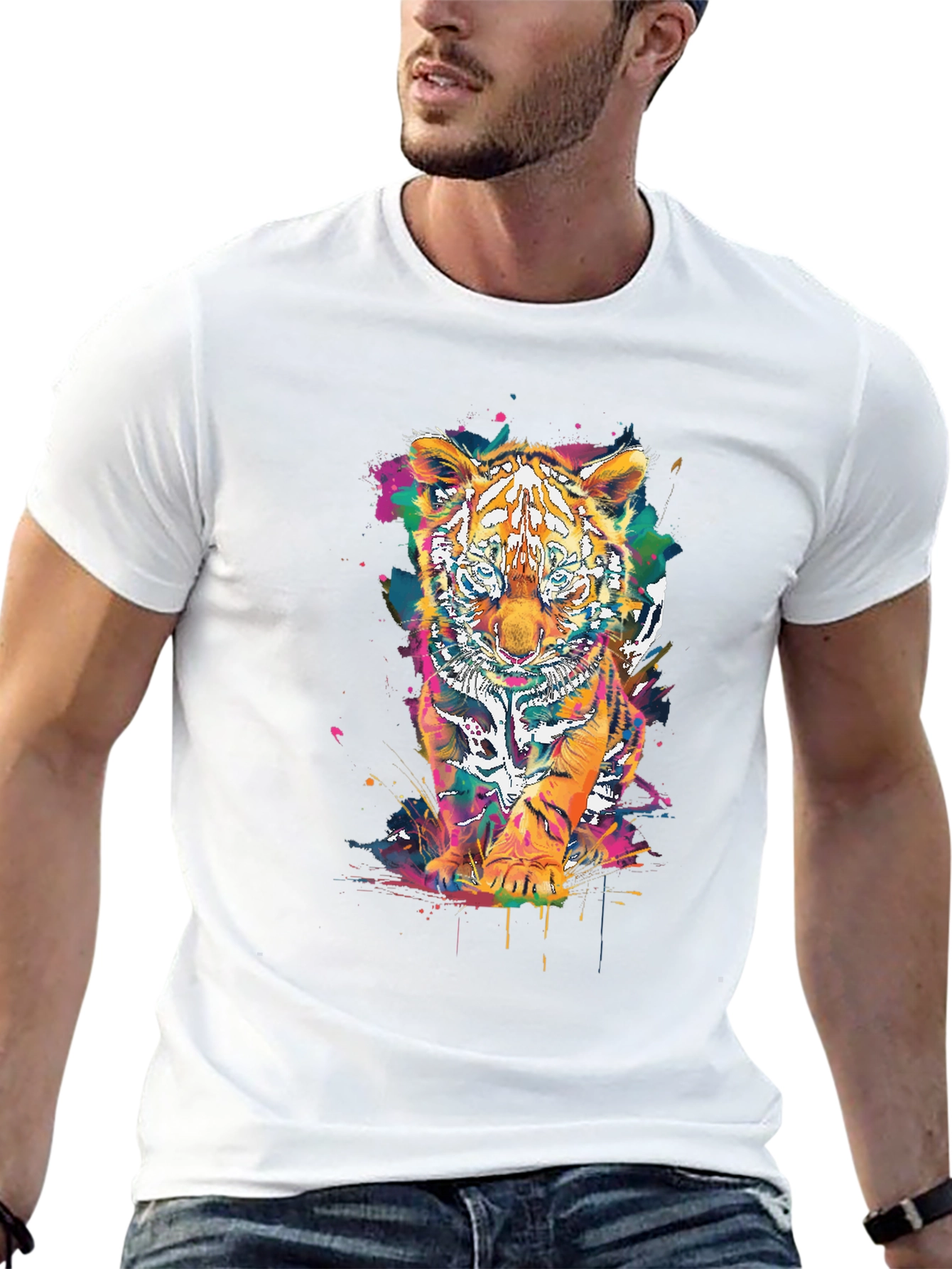 Vibrant Tiger Graphic Tee - Unisex Black T-Shirt
