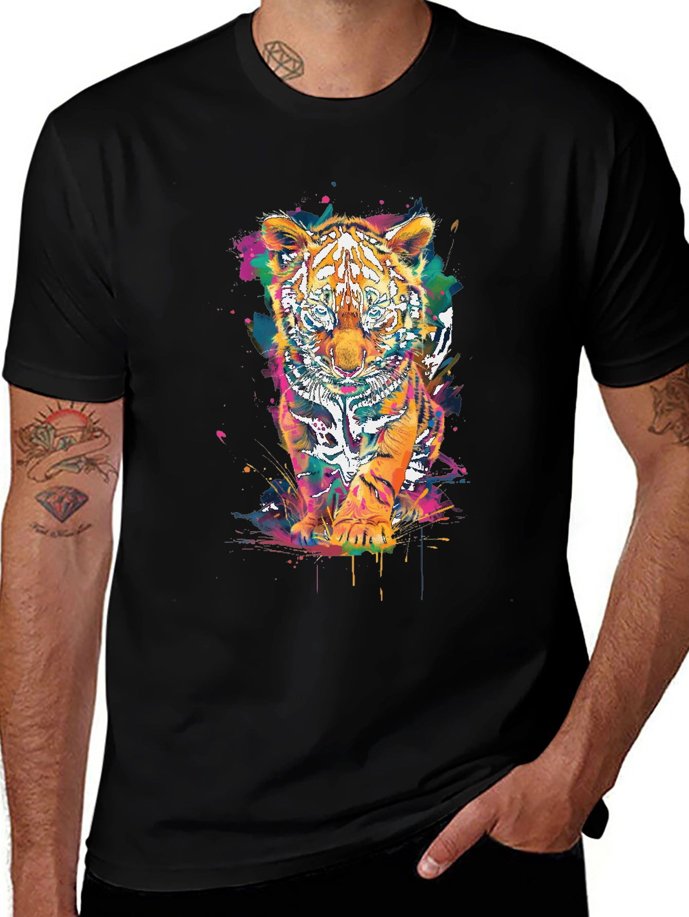 Vibrant Tiger Graphic Tee - Unisex Black T-Shirt