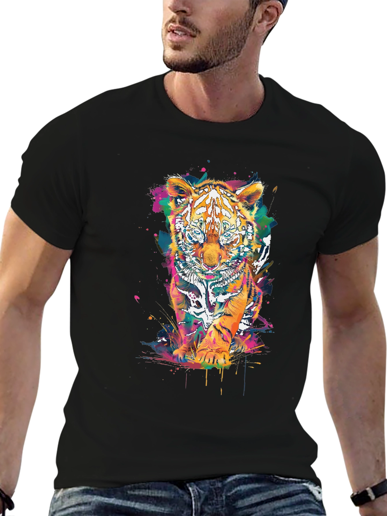Vibrant Tiger Graphic Tee - Unisex Black T-Shirt