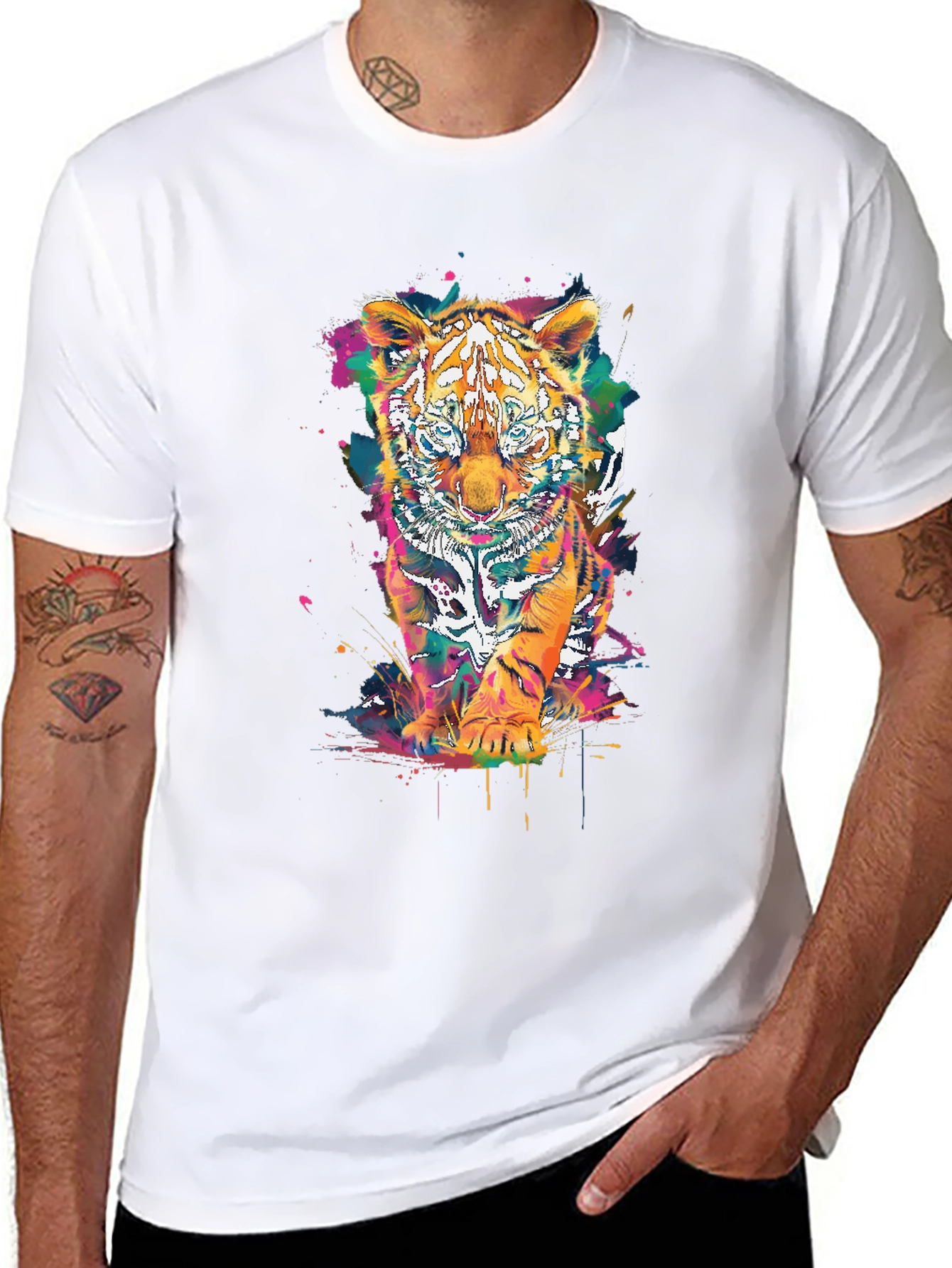 Vibrant Tiger Graphic Tee - Unisex Black T-Shirt