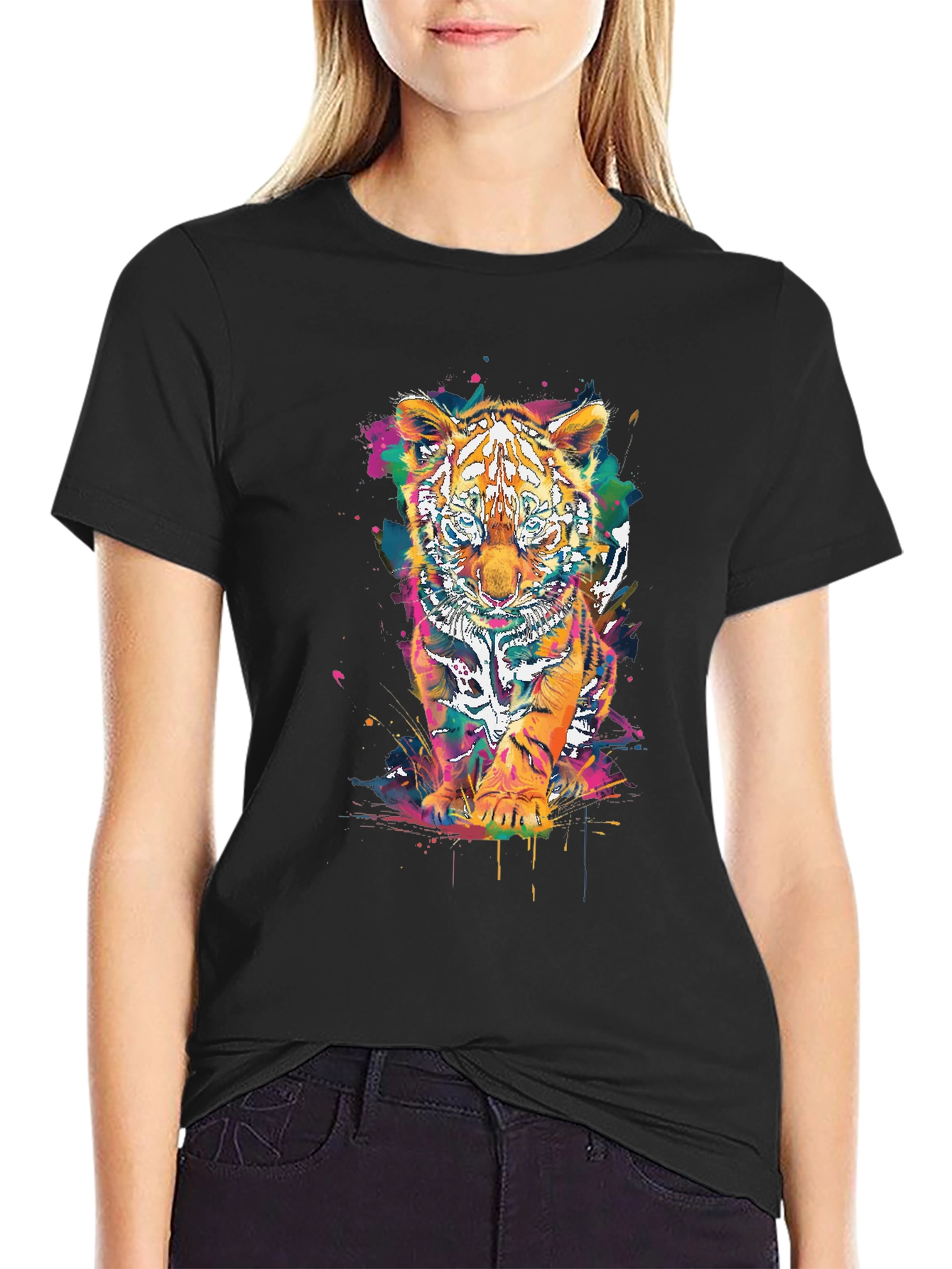 Vibrant Tiger Graphic Tee - Unisex Black T-Shirt