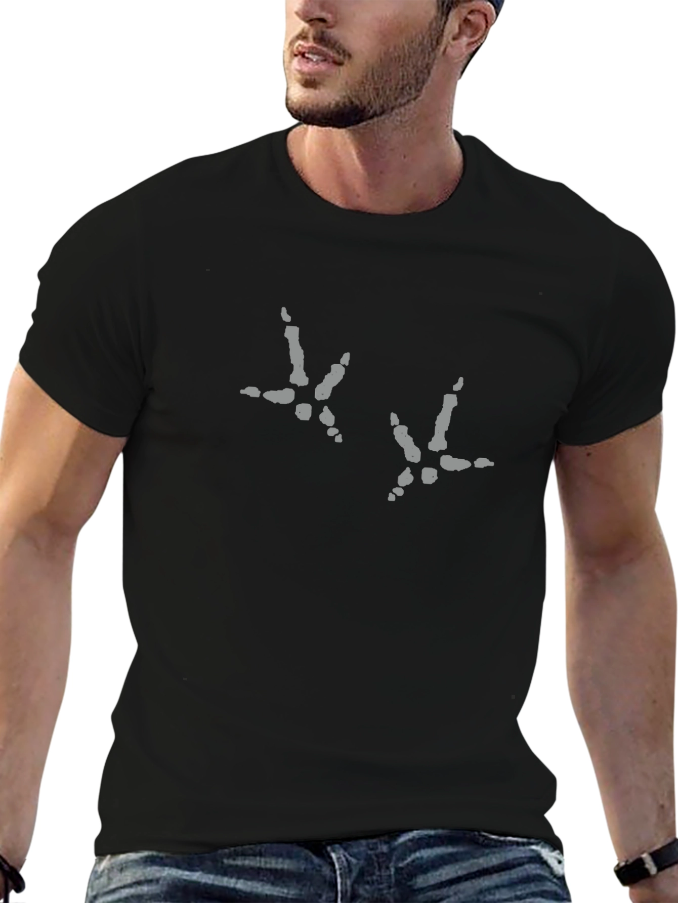 Funny Chicken Footprint Black T-Shirt
