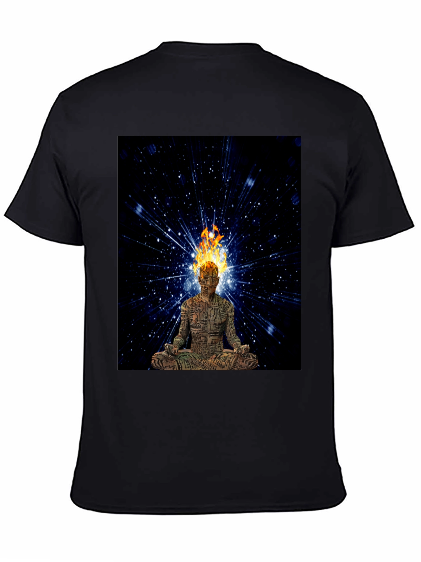 Meditating Fire Head Man Black T-Shirt