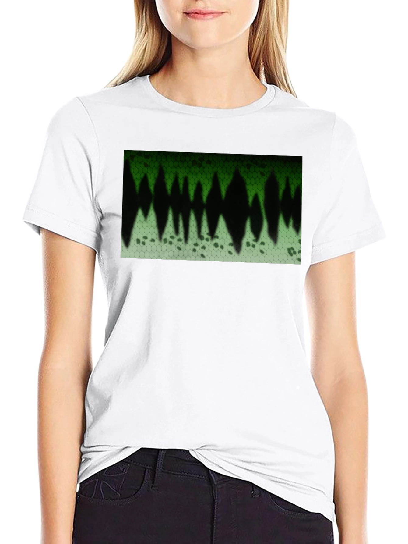 Green Honeycomb Print Graphic T-Shirt