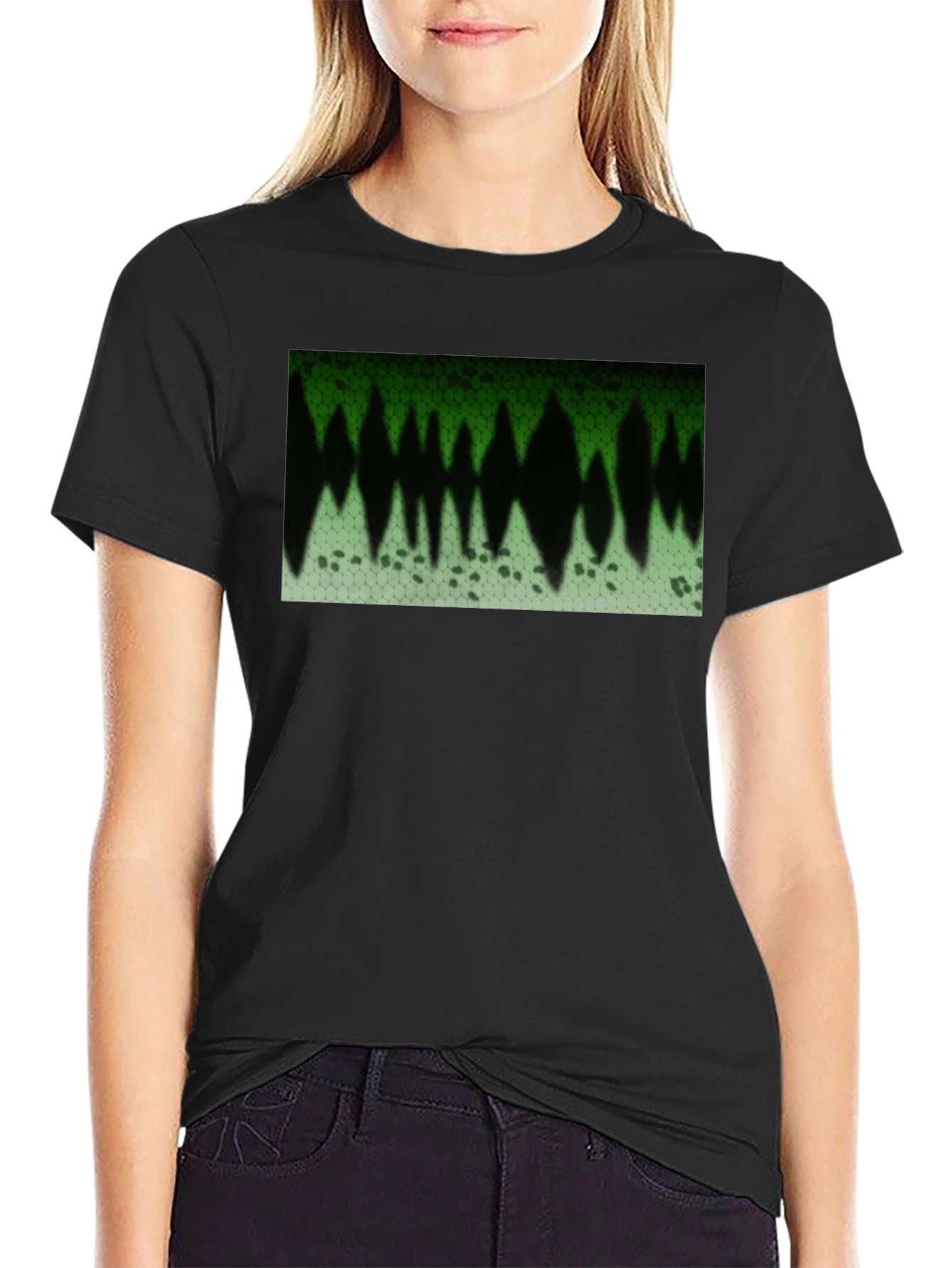 Green Honeycomb Print Graphic T-Shirt