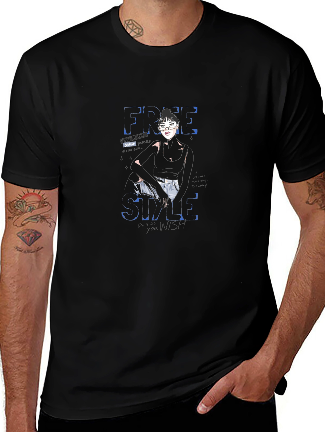 Edgy Style Black T-Shirt with Graphic Design