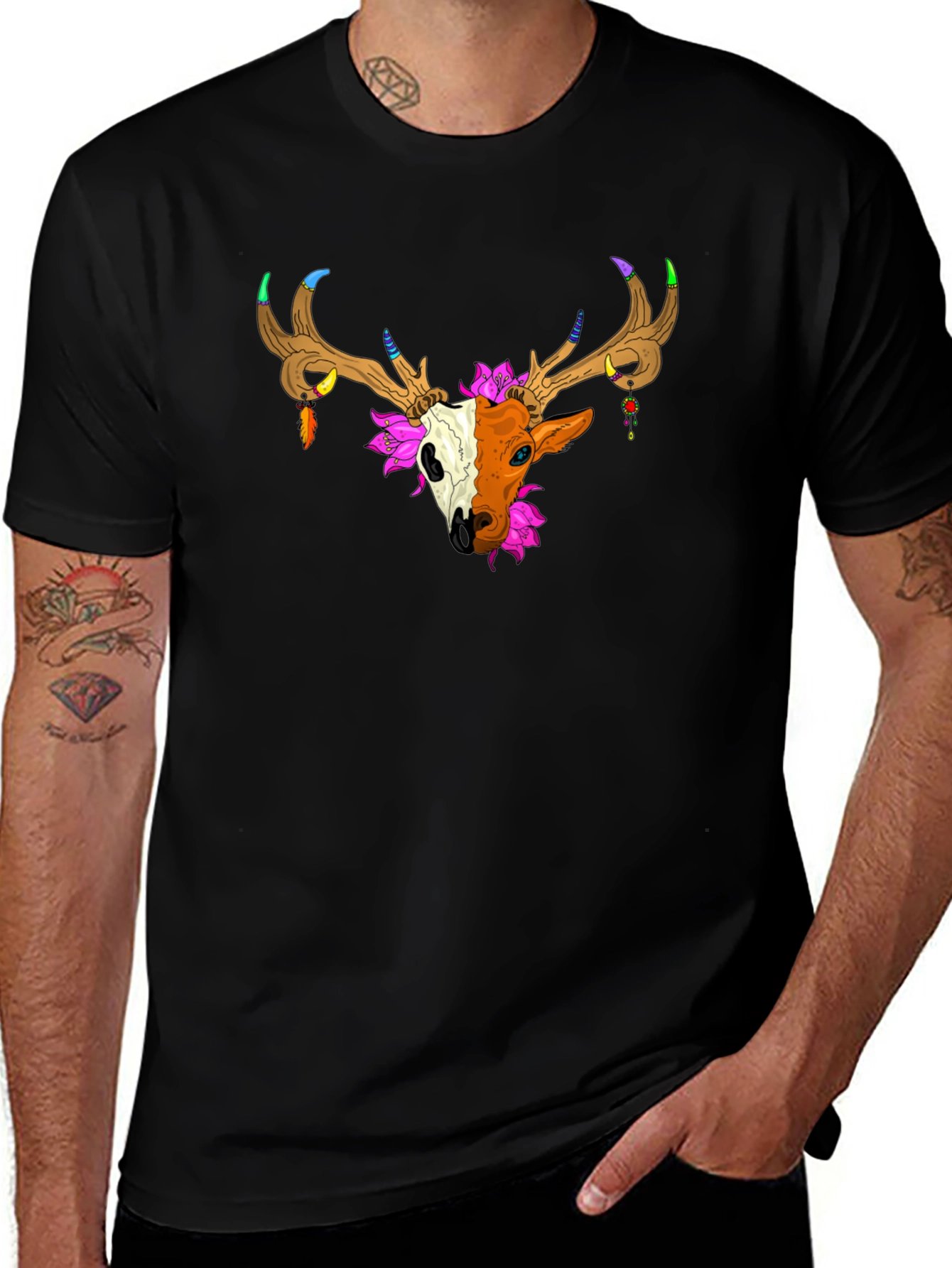 Deer Skull Graphic Tee - Unique Artistic Design