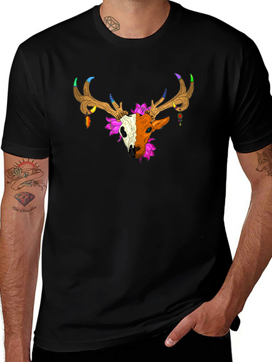 Deer Skull Graphic Tee - Unique Artistic Design